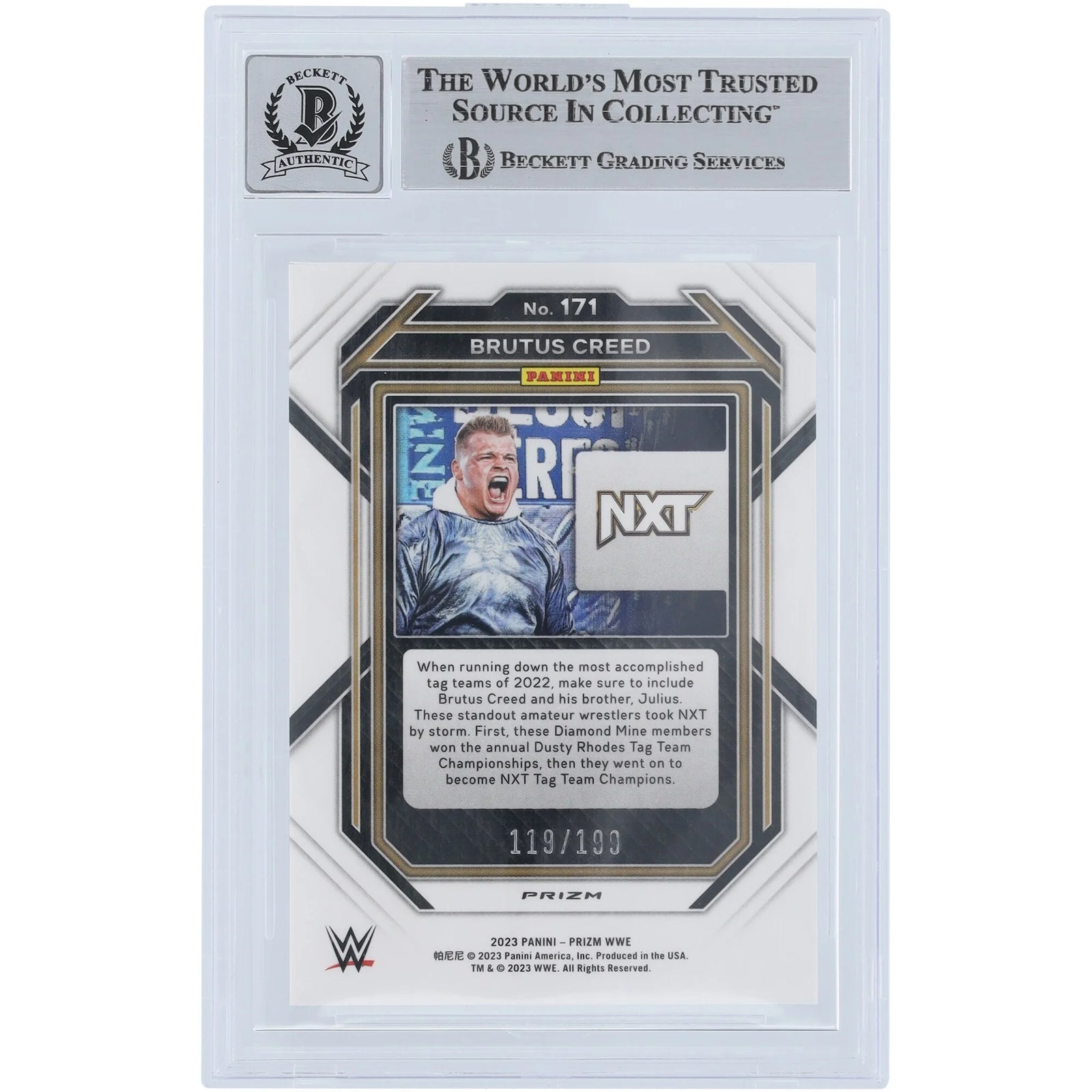 Brutus Creed Signed 2023 Panini Prizm Blue Prizm #171 | Graded 10