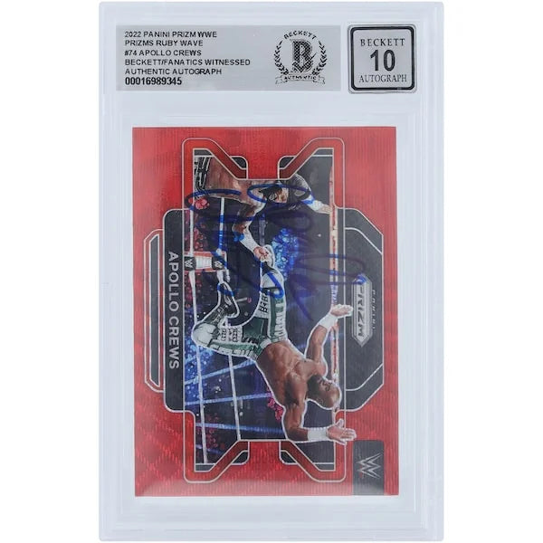 Apollo Crews Signed 2022 Panini Prizm Ruby Wave #74 | Graded 10