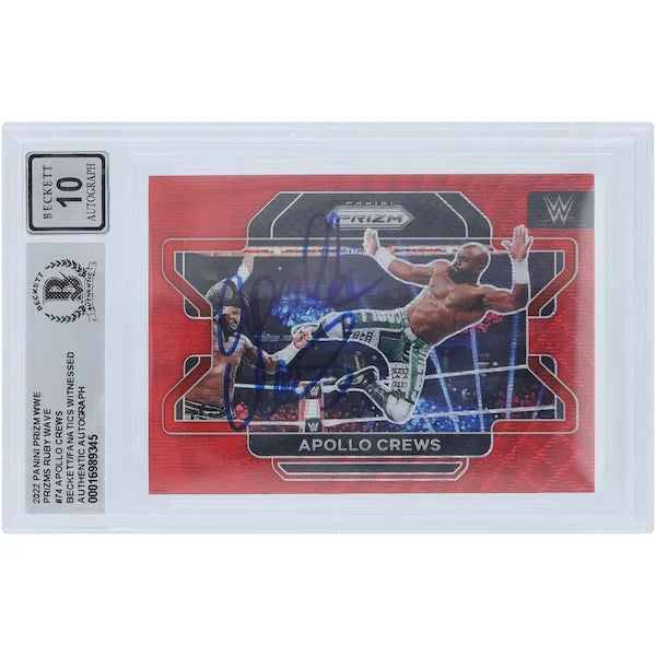 Apollo Crews Signed 2022 Panini Prizm Ruby Wave #74 | Graded 10