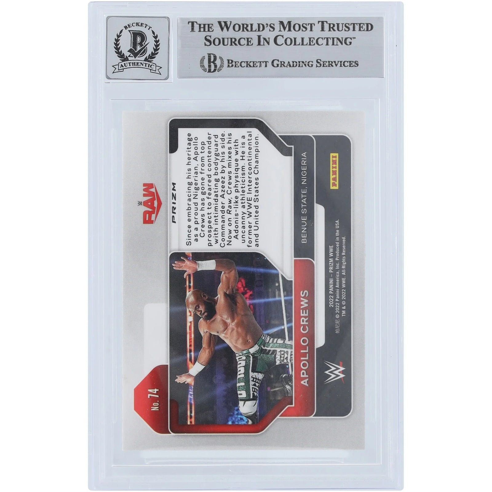 Apollo Crews Signed 2022 Panini Prizm Ruby Wave #74 | Graded 10