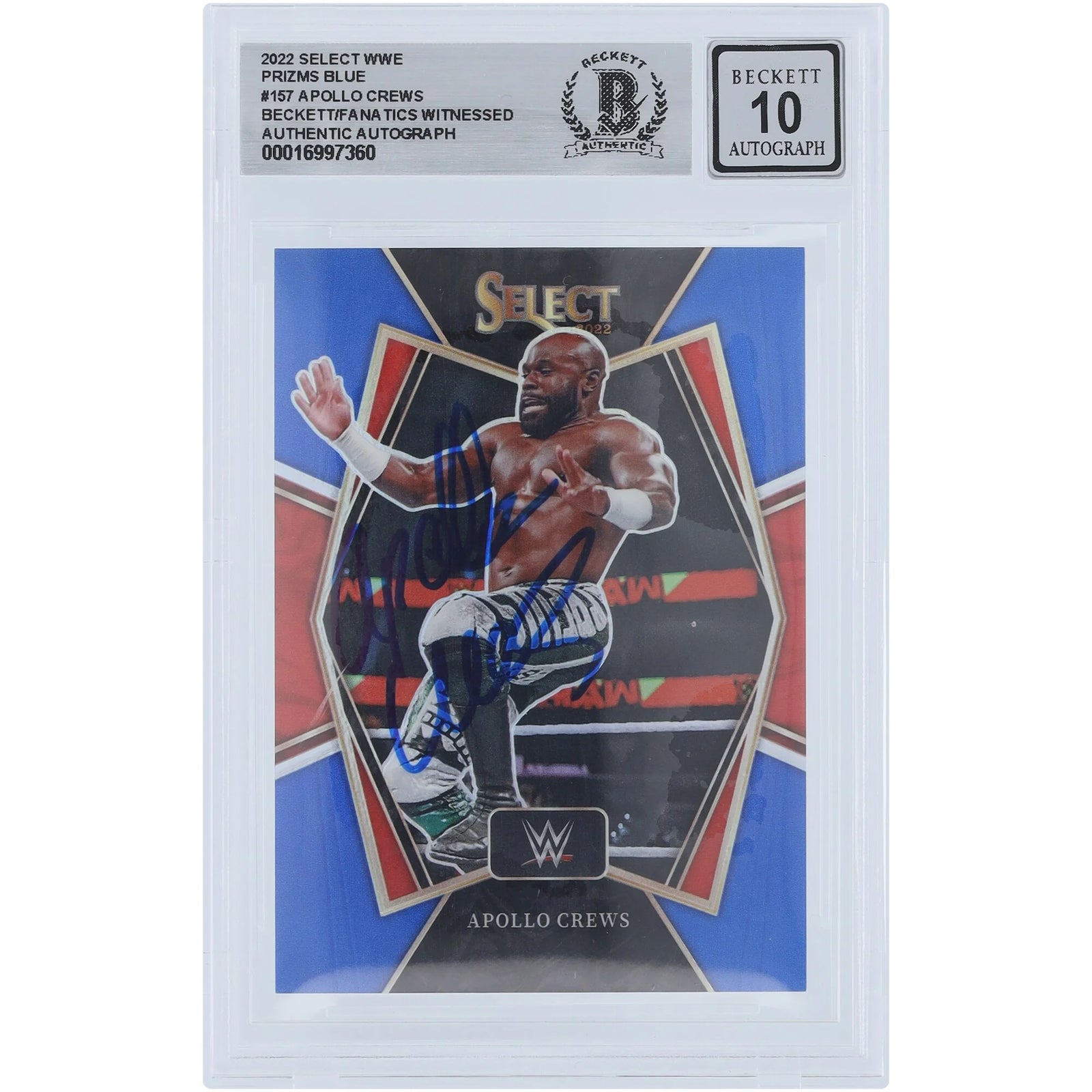 Apollo Crews Signed 2022 Panini Select Blue Prizm #157 | Beckett 10