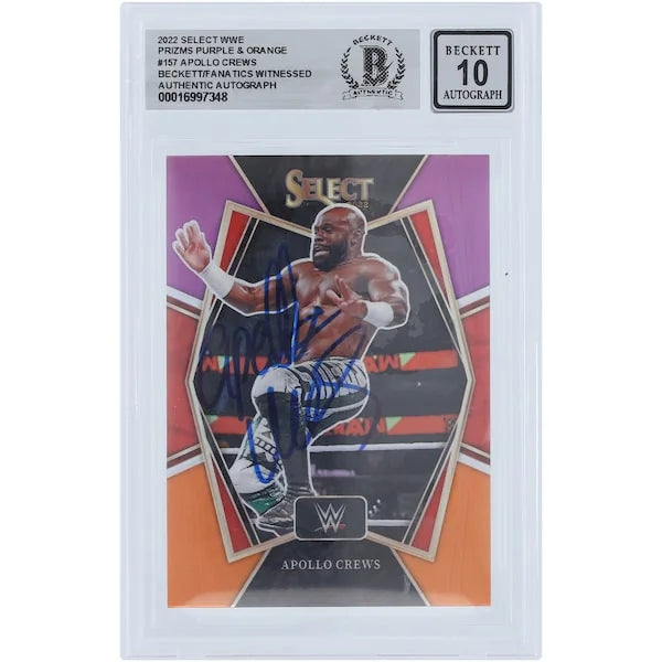 Apollo Crews Signed 2022 Panini Select Purple & Orange Prizm #157 | Beckett 10