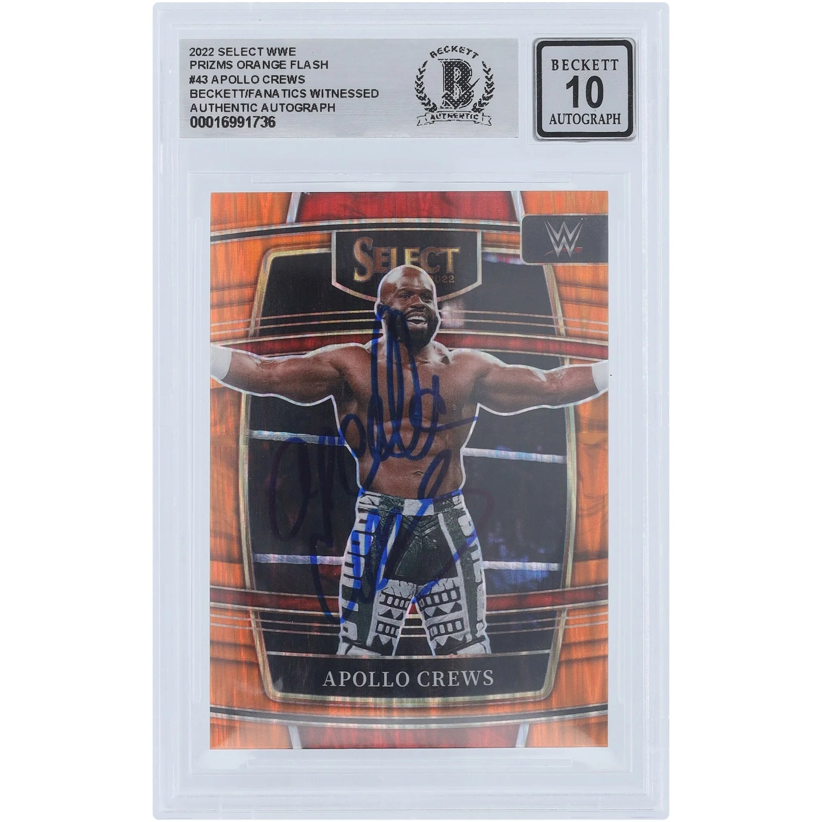 Apollo Crews Signed 2022 Panini Select Orange Flash Prizm #43 | Beckett 10