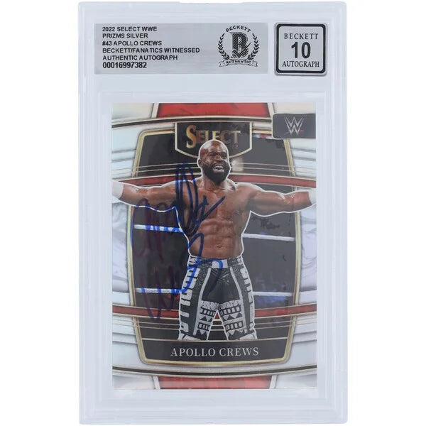 Apollo Crews Signed 2022 Panini Select Silver Prizm #43 | Beckett Graded 10