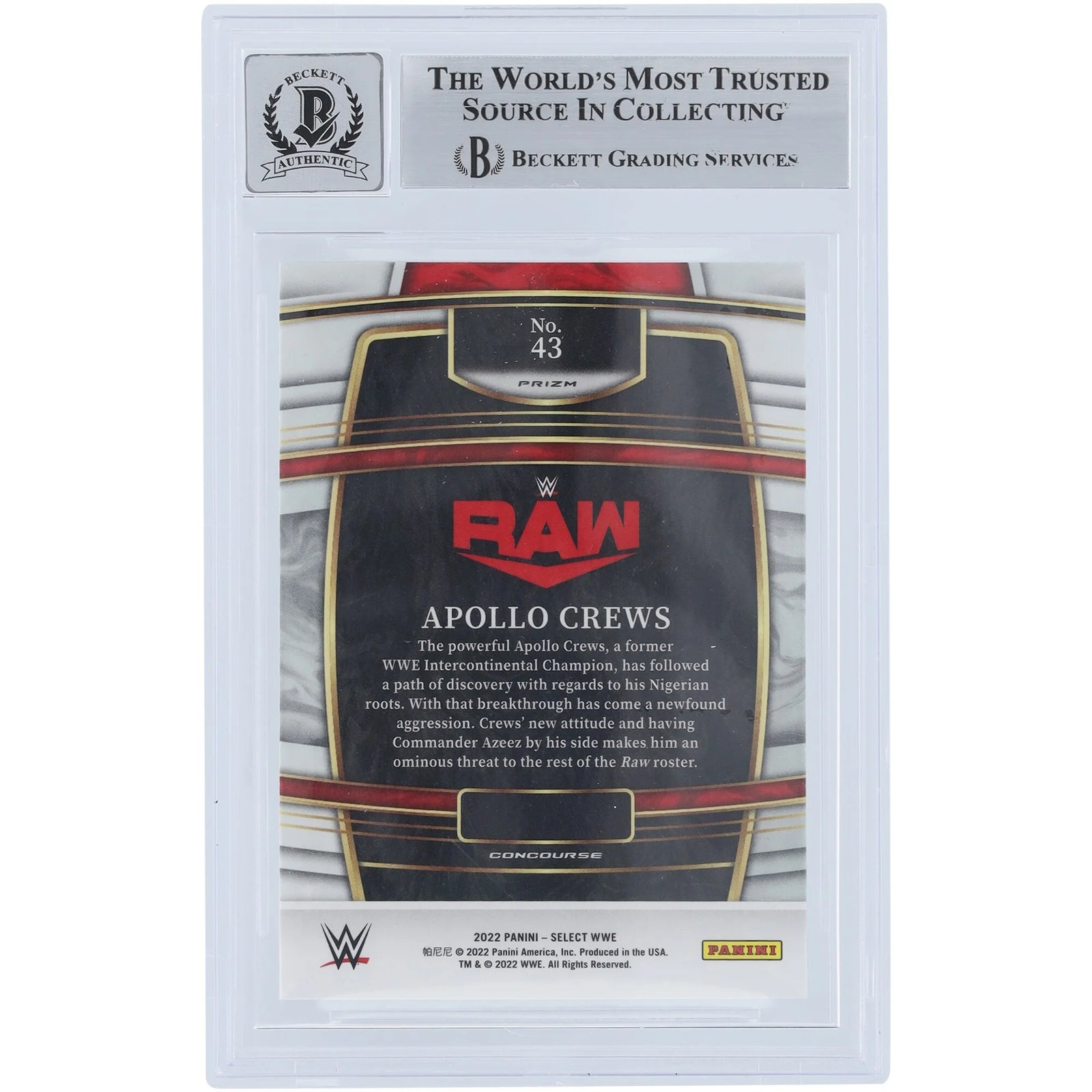 Apollo Crews Signed 2022 Panini Select Silver Prizm #43 | Beckett Graded 10