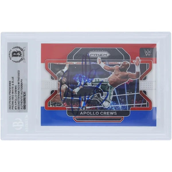 Apollo Crews Signed 2022 Panini Prizm Red White & Blue #74 | Beckett Authenticated