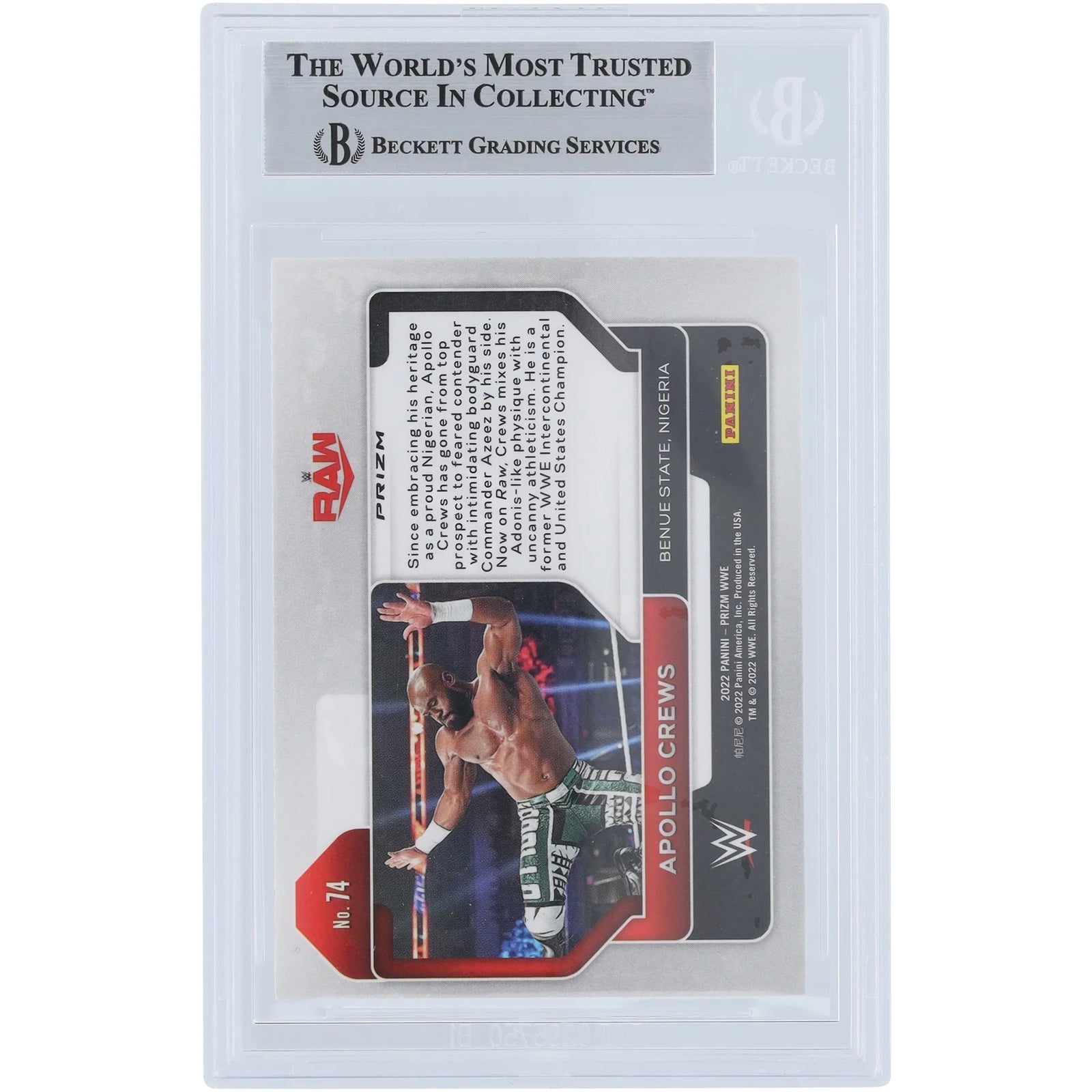 Apollo Crews Signed 2022 Panini Prizm Red White & Blue #74 | Beckett Authenticated
