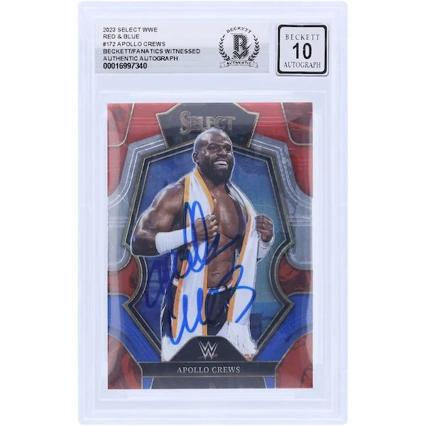 Apollo Crews Signed 2023 Panini Select Red & Blue #172 | Beckett 10