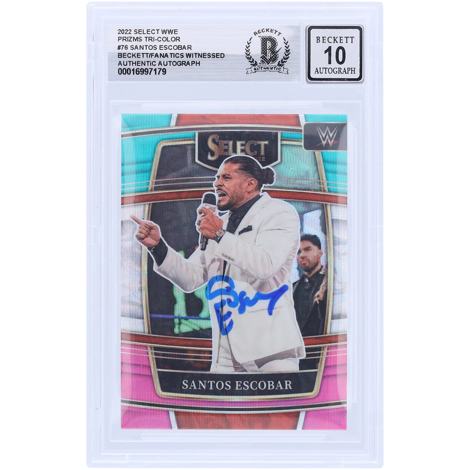 Santos Escobar Signed 2022 Panini Select Tri-Color Prizm #76 | Beckett 10