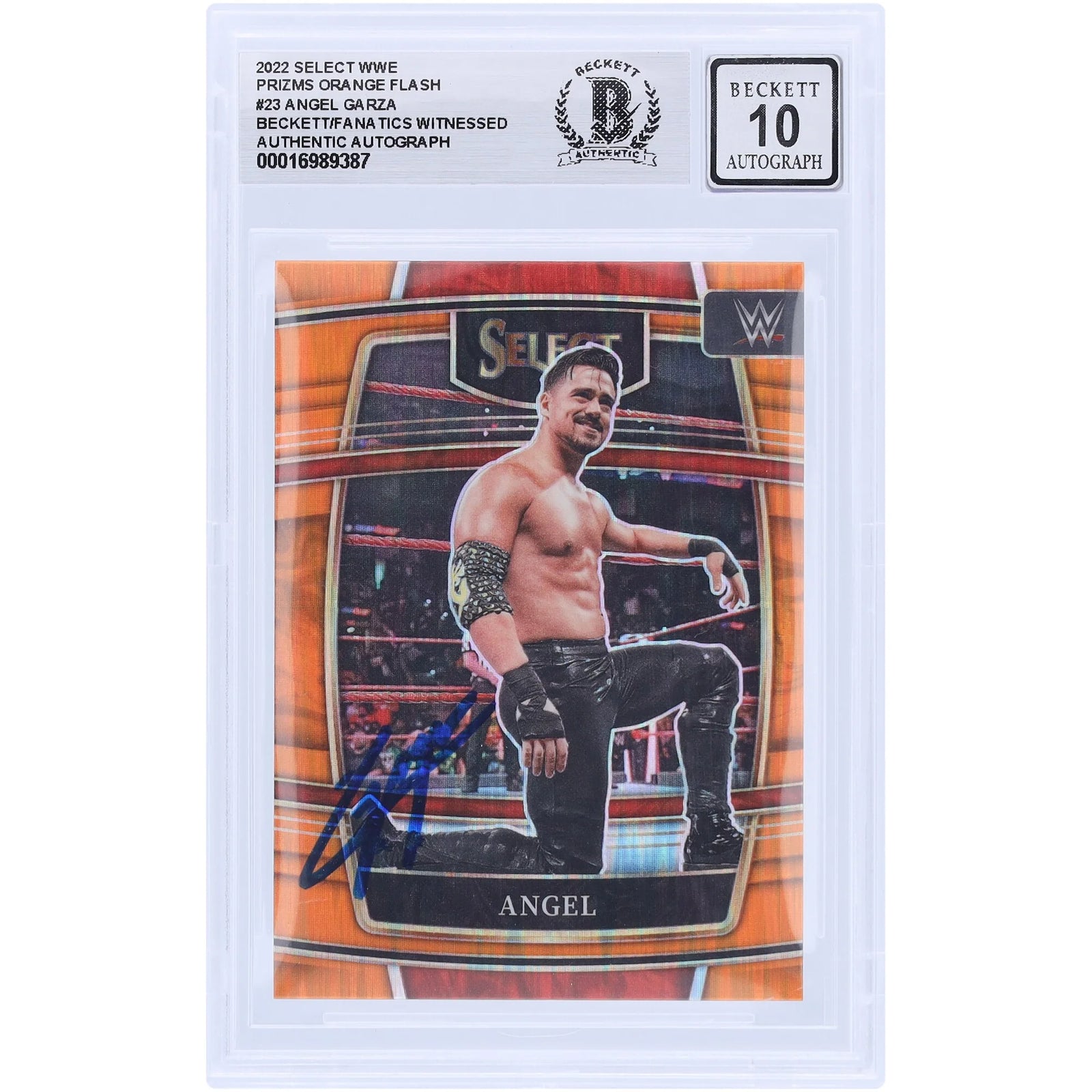 Angel Garza Signed 2022 Panini Select Orange Flash Prizm #23 | Beckett 10