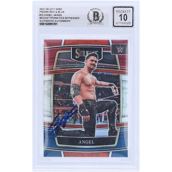 Angel Garza Signed 2022 Panini Select Red & Blue Prizm #23 | Beckett 10