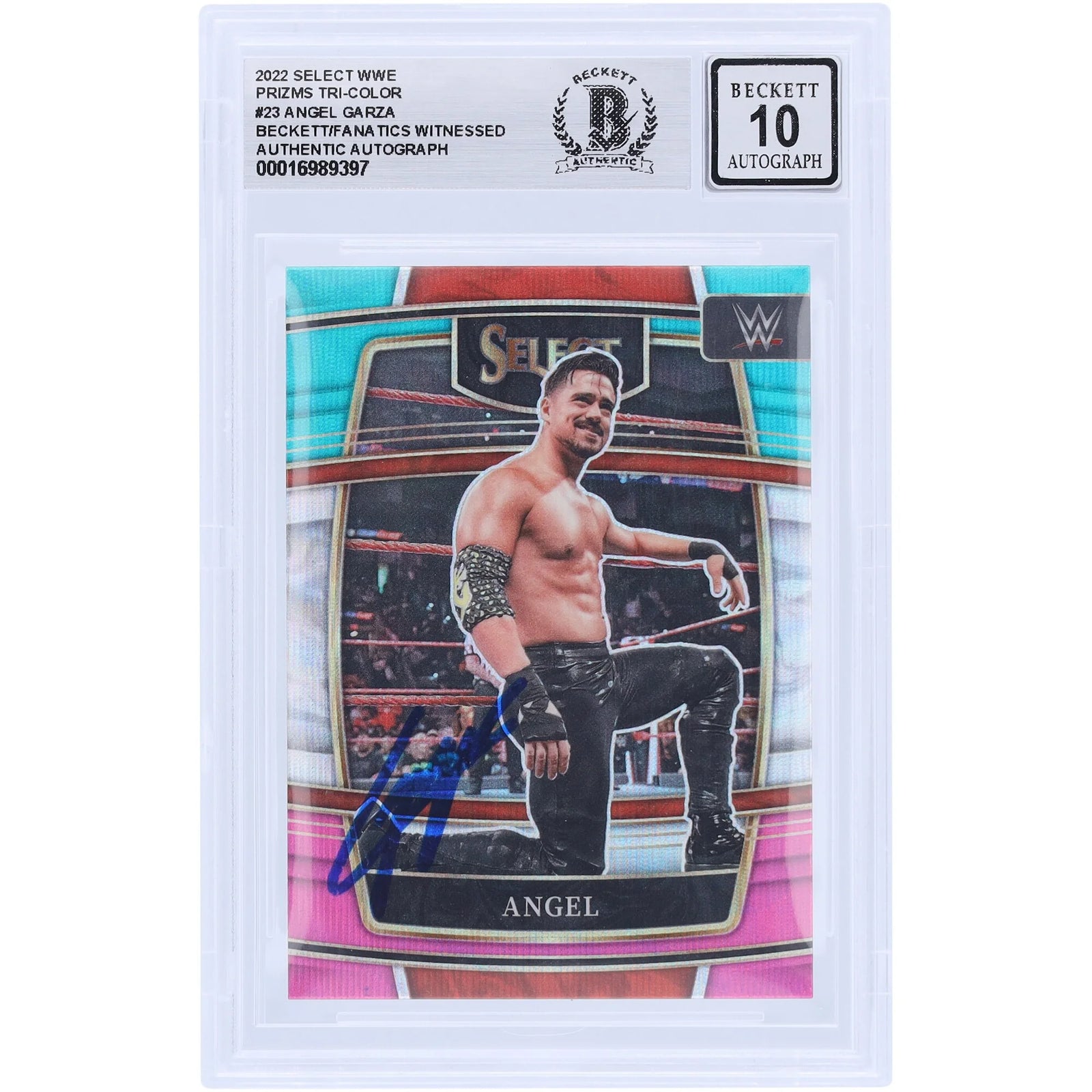 Angel Garza Signed 2022 Panini Select Tri-Color Prizm #23 | Beckett 10