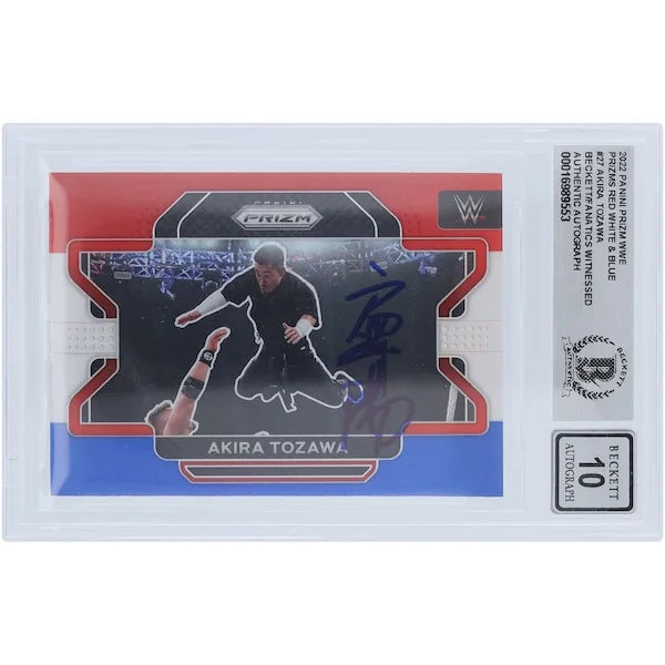 Akira Tozawa Signed 2022 Panini Prizm Red White & Blue #27 | Beckett 10