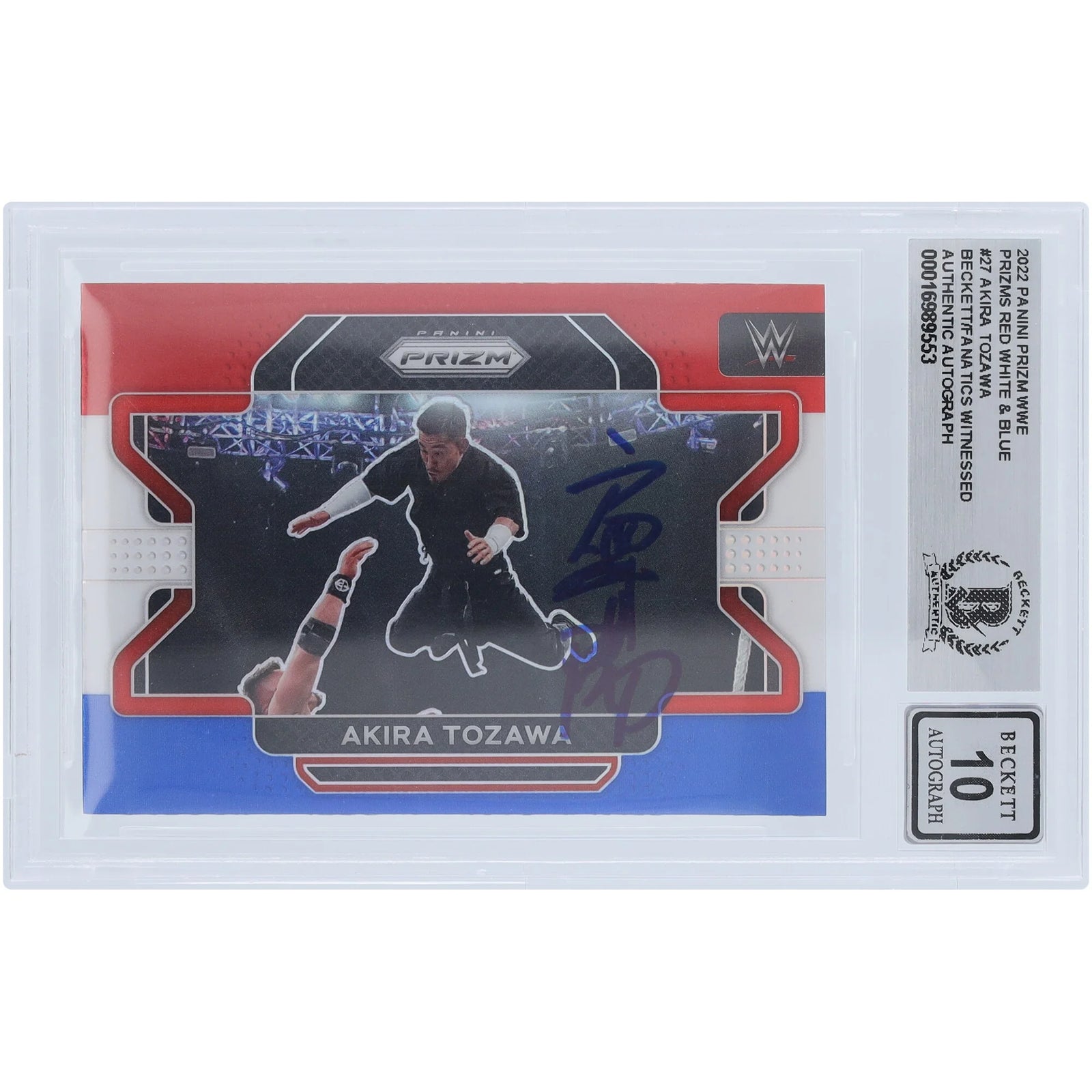 Akira Tozawa Signed 2022 Panini Prizm Red White & Blue #27 | Beckett 10