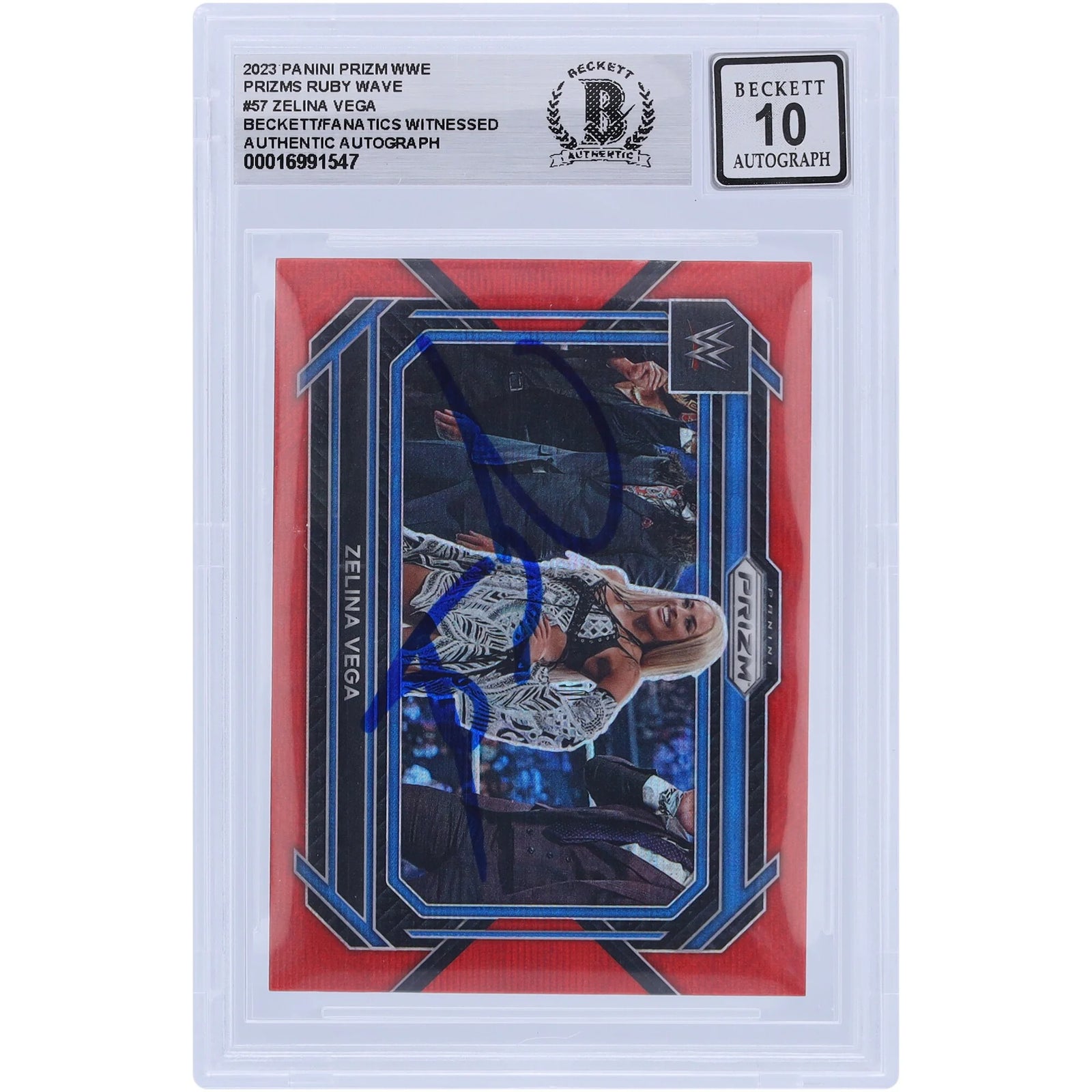 Zelina Vega Signed 2023 Panini Prizm Ruby Wave #57 | Beckett 10
