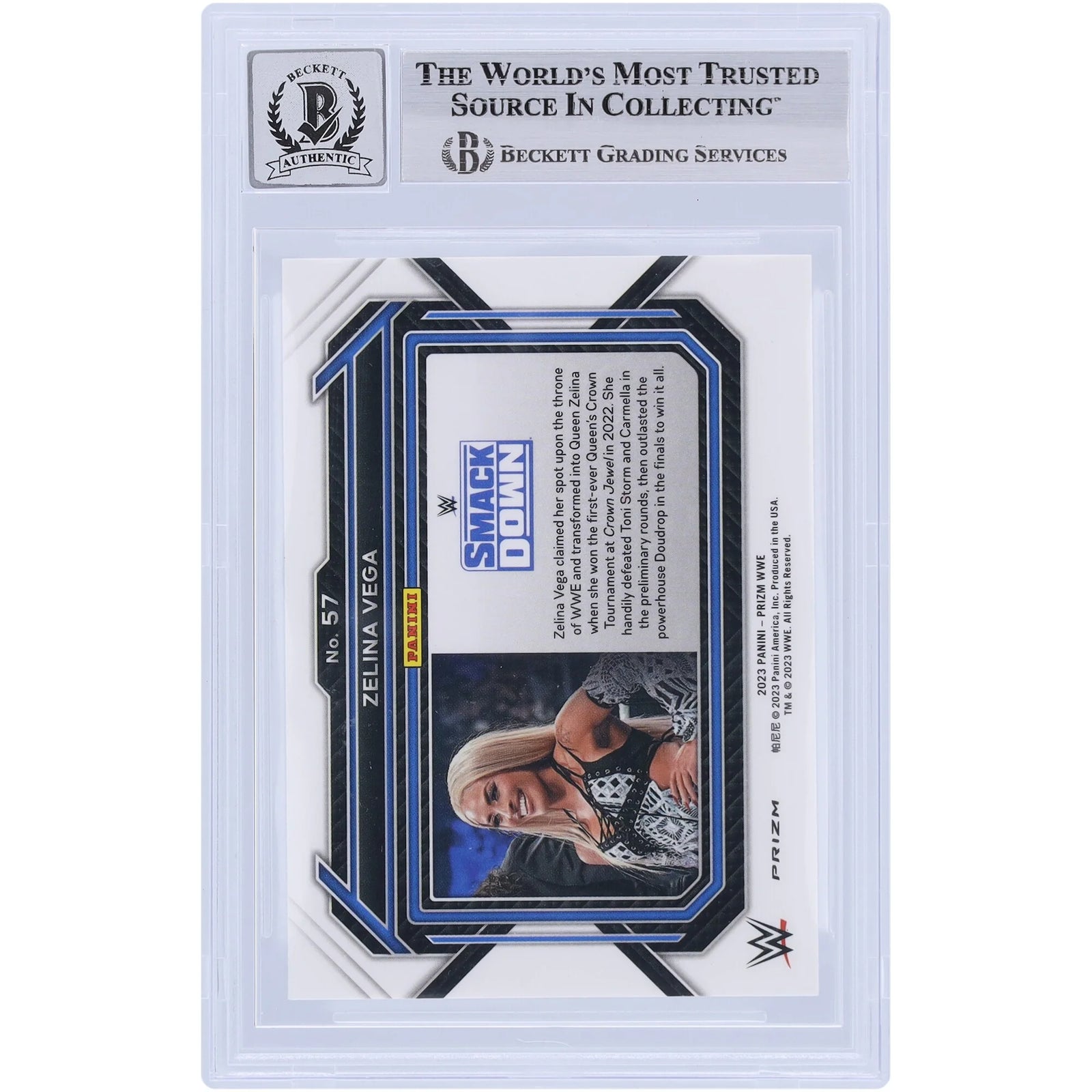 Zelina Vega Signed 2023 Panini Prizm Ruby Wave #57 | Beckett 10