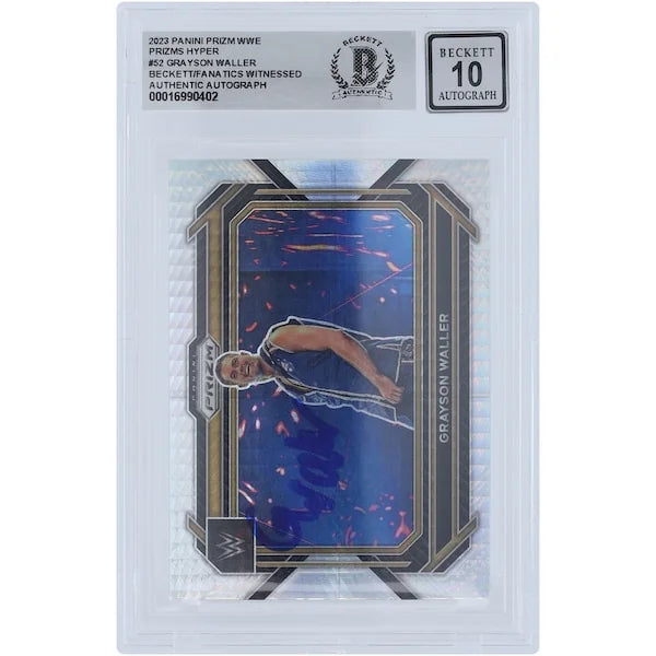 Grayson Waller Signed 2023 Panini Prizm Hyper Prizm #52 | Beckett 10