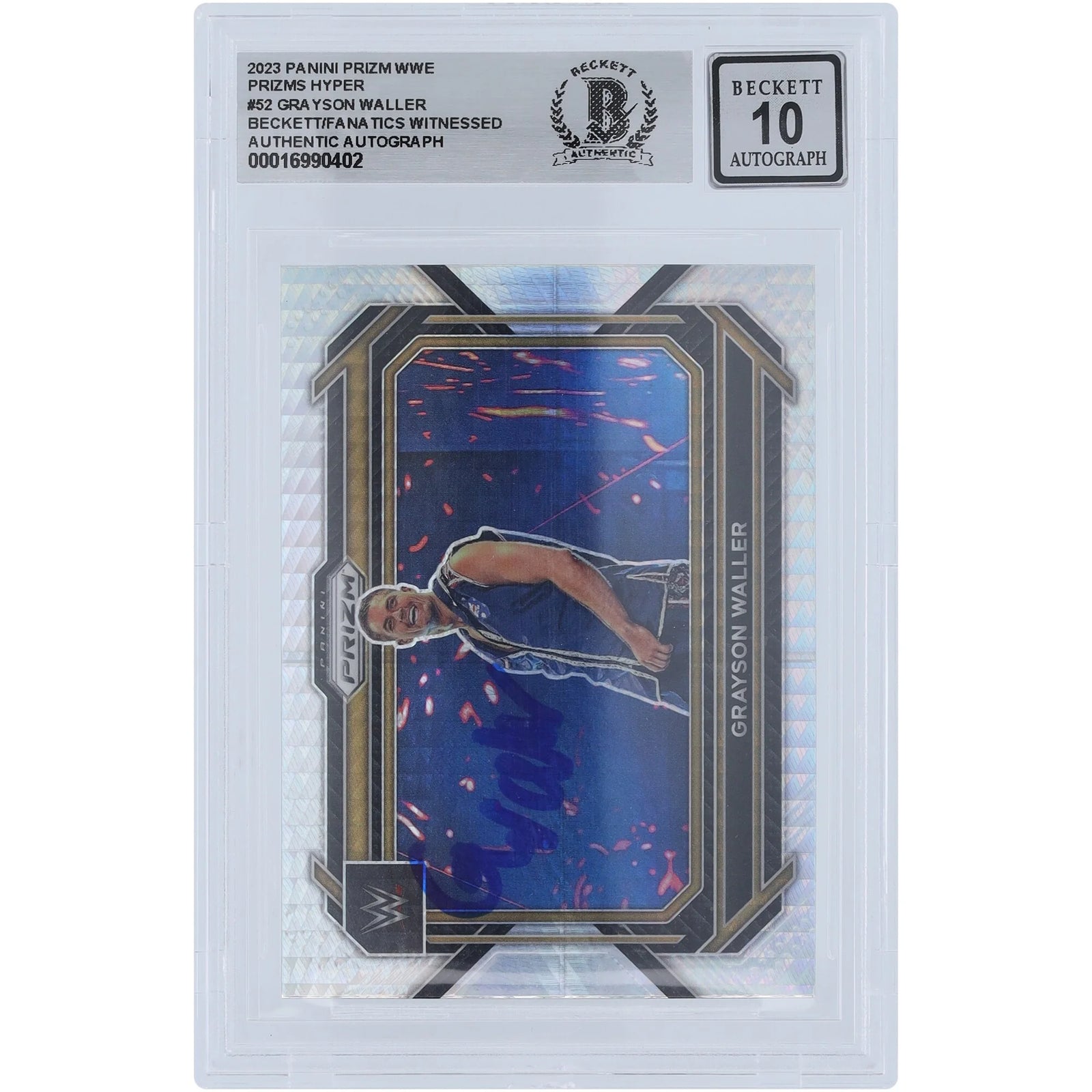 Grayson Waller Signed 2023 Panini Prizm Hyper Prizm #52 | Beckett 10