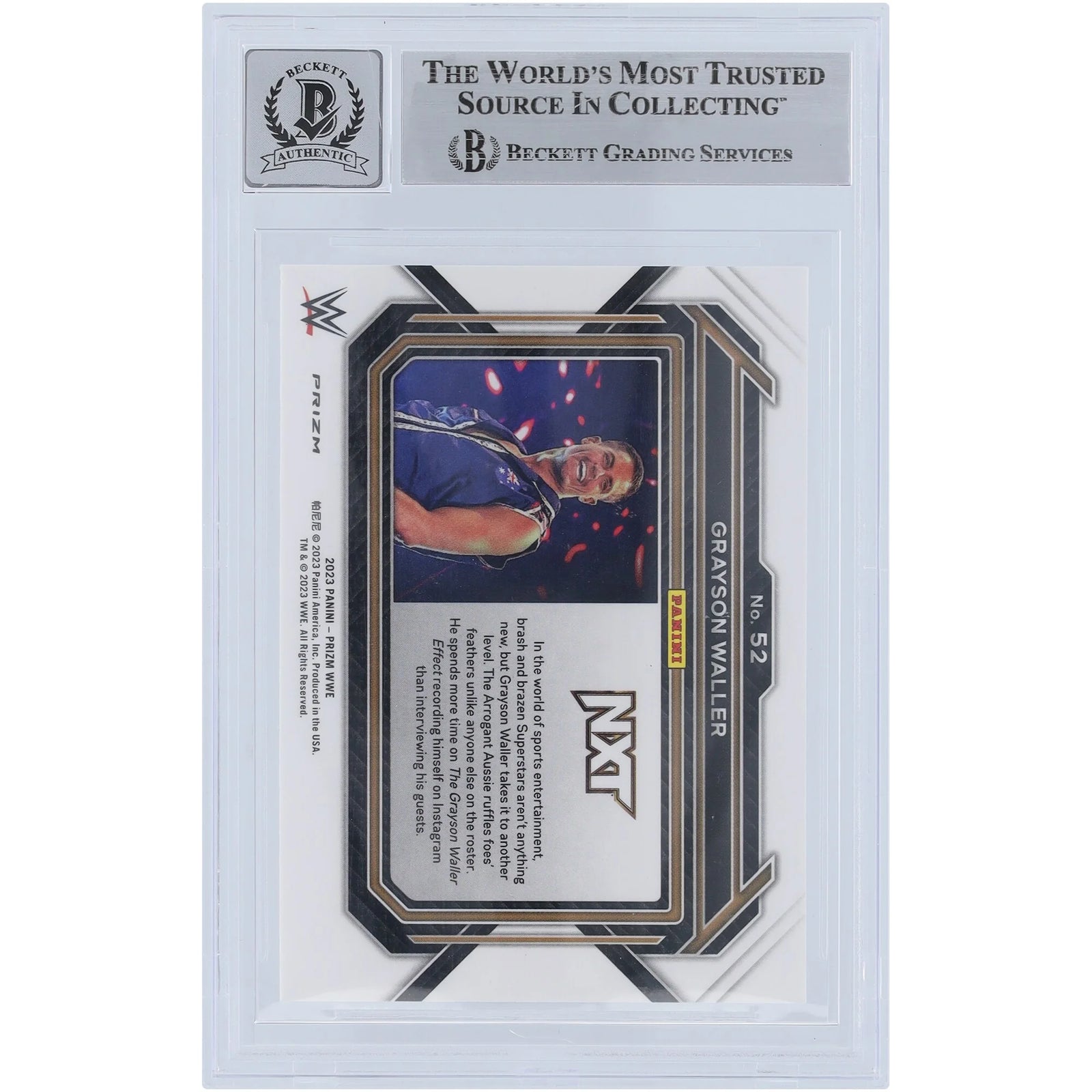 Grayson Waller Signed 2023 Panini Prizm Hyper Prizm #52 | Beckett 10