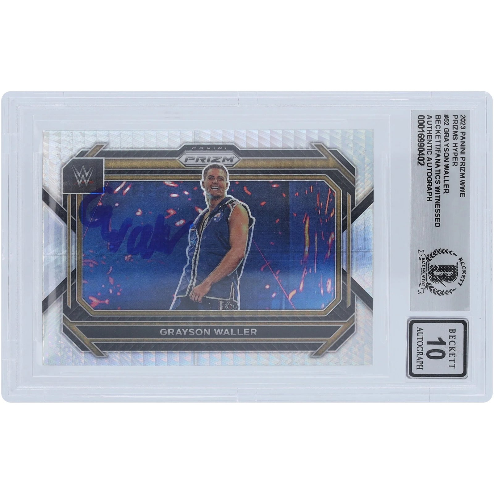 Grayson Waller Signed 2023 Panini Prizm Hyper Prizm #52 | Beckett 10