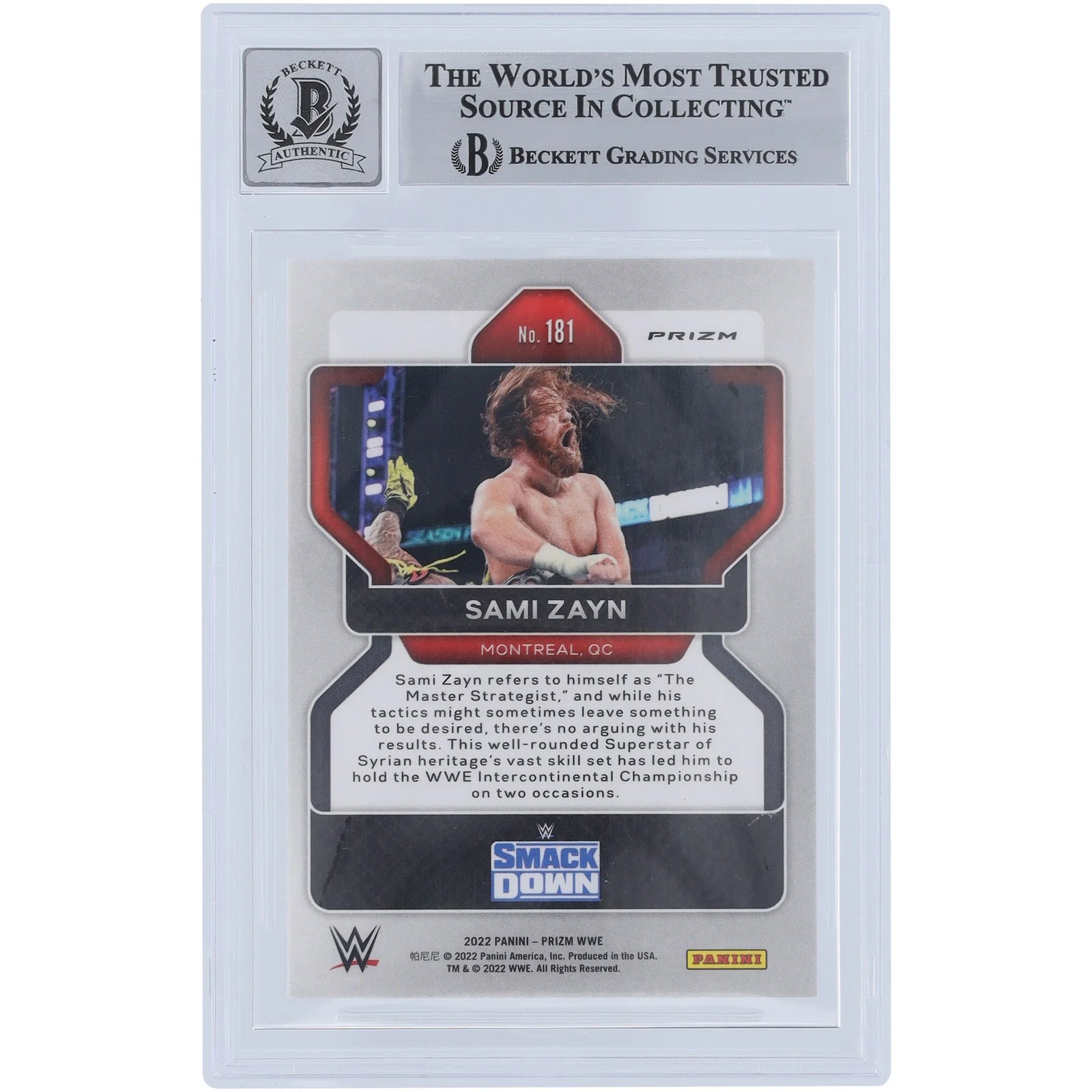 Sami Zayn Signed 2022 Panini Prizm Silver Prizm #181 | Beckett 10