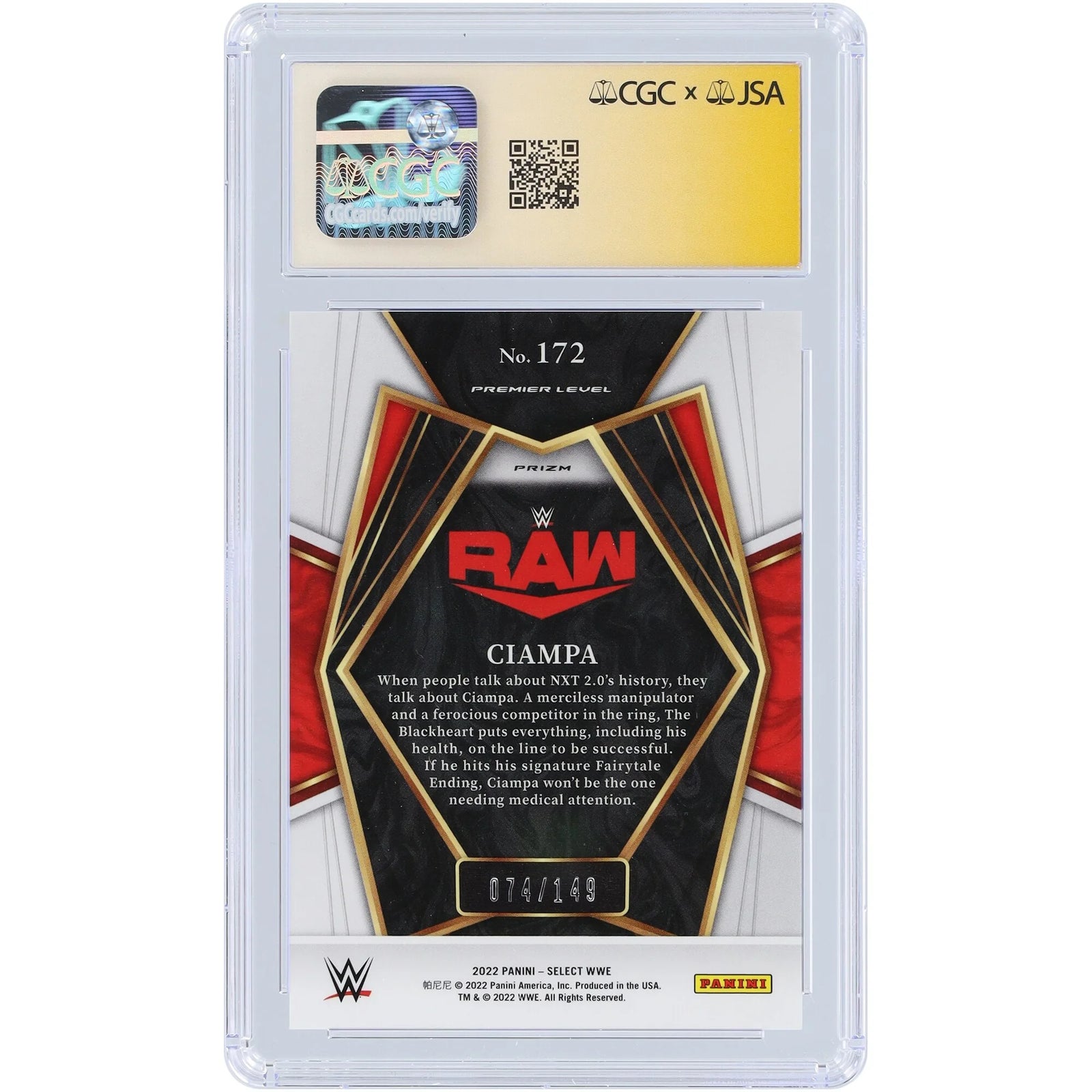 Tommaso Ciampa Signed 2022 Panini Select Maroon Prizm #172 | CGC Authenticated