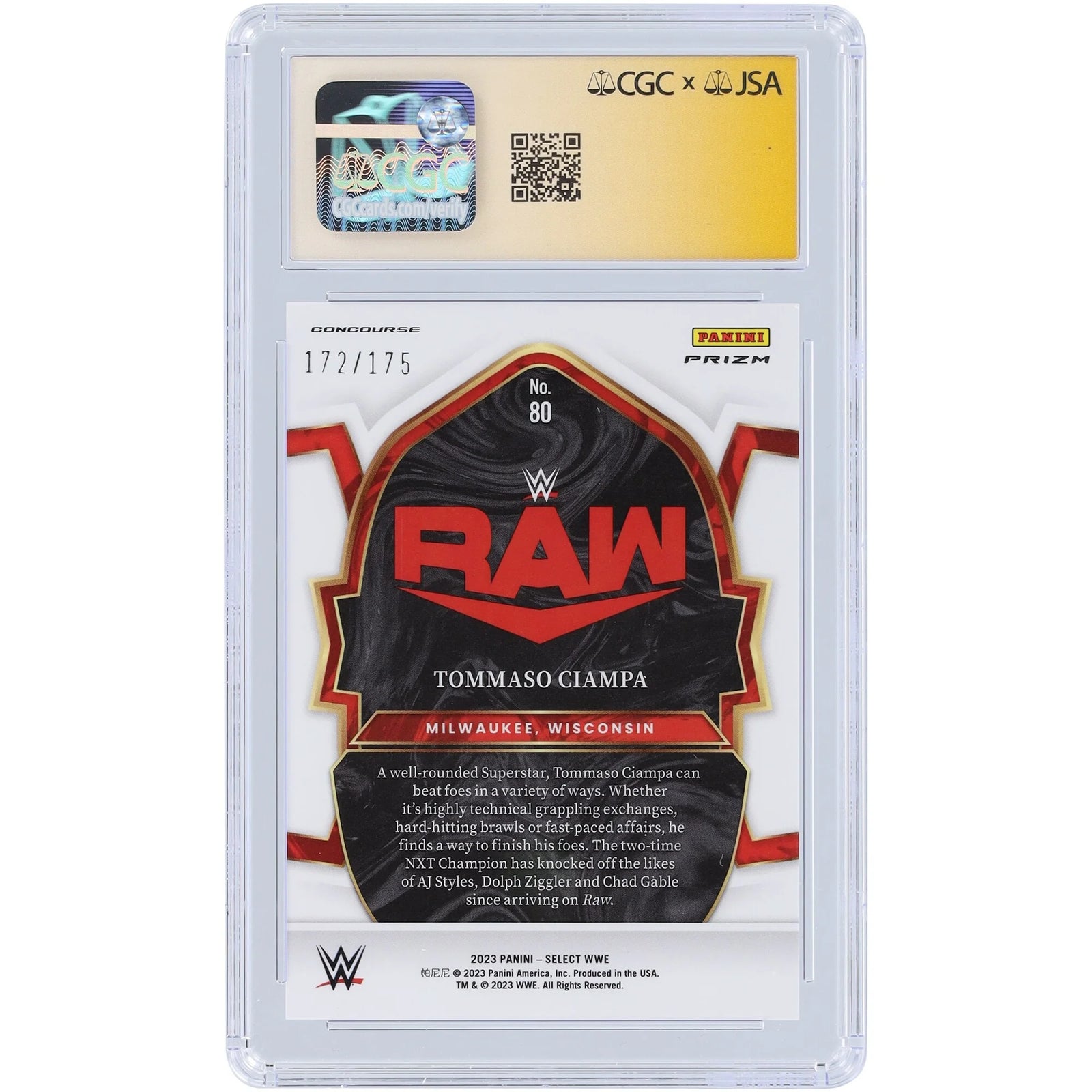 Tommaso Ciampa Signed 2023 Panini Select Red Prizm #80 | #/175 CGC Authenticated