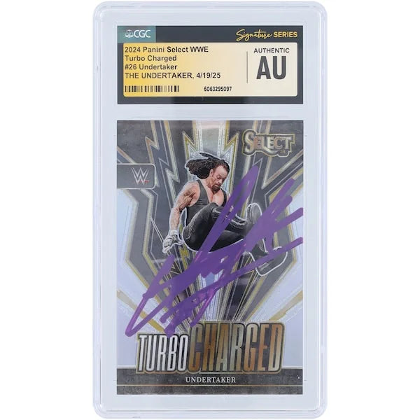 The Undertaker WWE Autographed 2024 Panini Select Turbo Charged Purple Ink #26 CGC Fanatics Witnessed Authenticated Card - F2