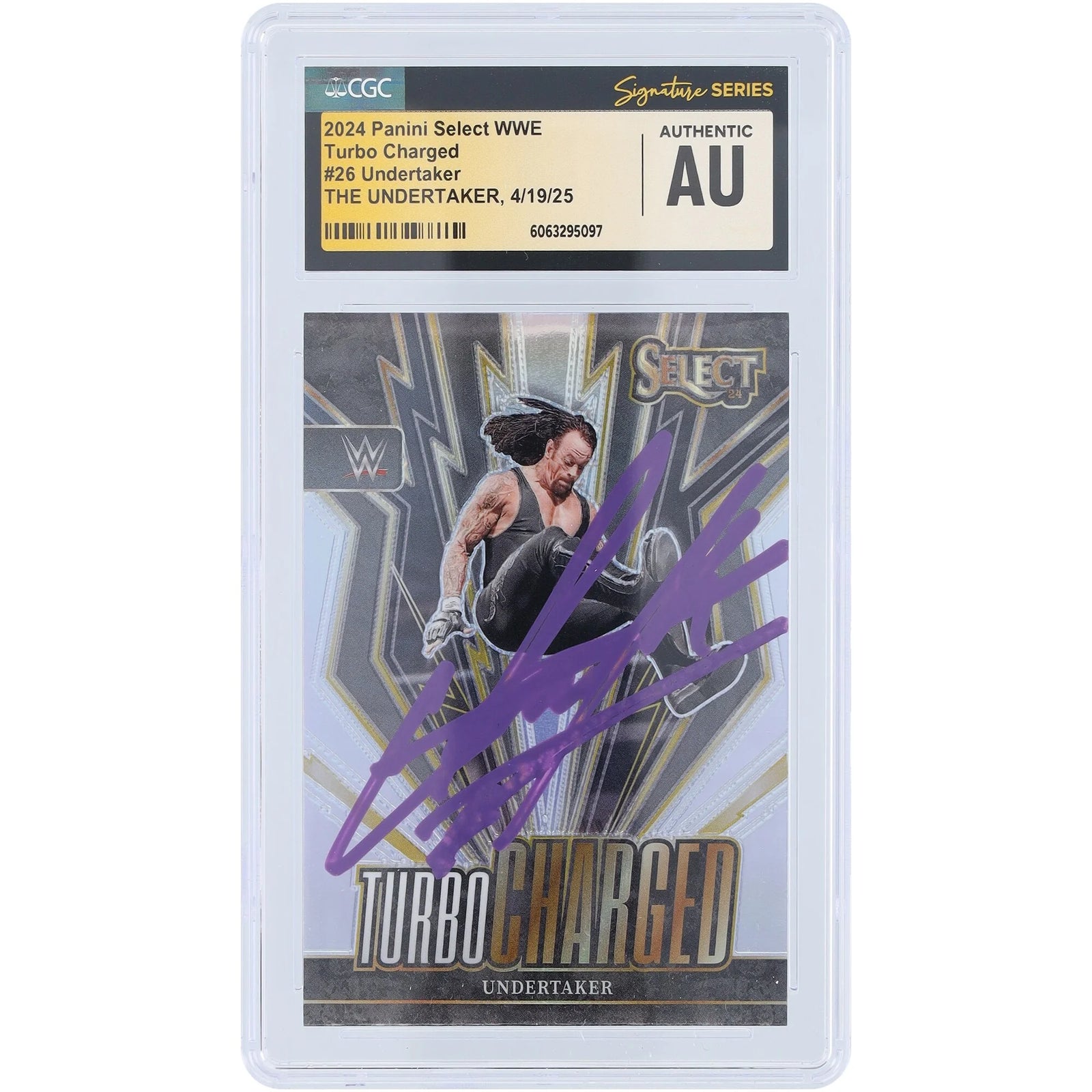 The Undertaker WWE Autographed 2024 Panini Select Turbo Charged Purple Ink #26 CGC Fanatics Witnessed Authenticated Card - F2