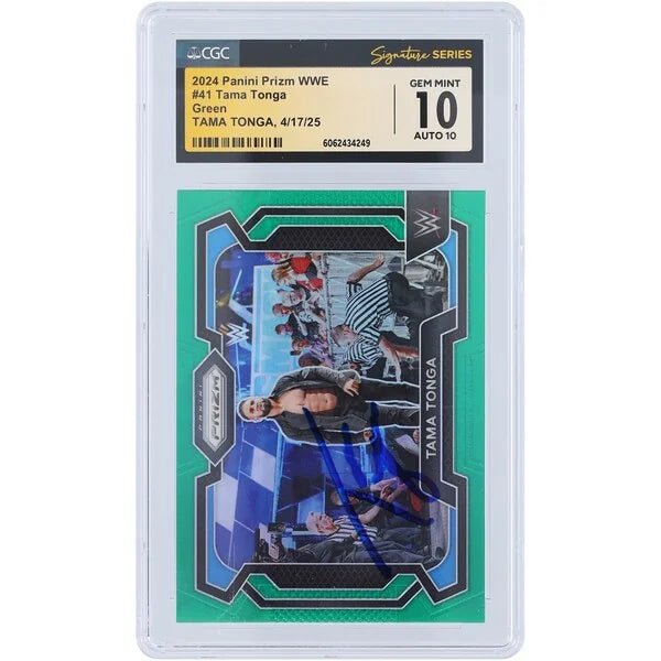 Tama Tonga Signed 2024 Panini Prizm Green Prizm #41 | CGC 10