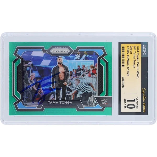 Tama Tonga Signed 2024 Panini Prizm Green Prizm #41 | CGC 10