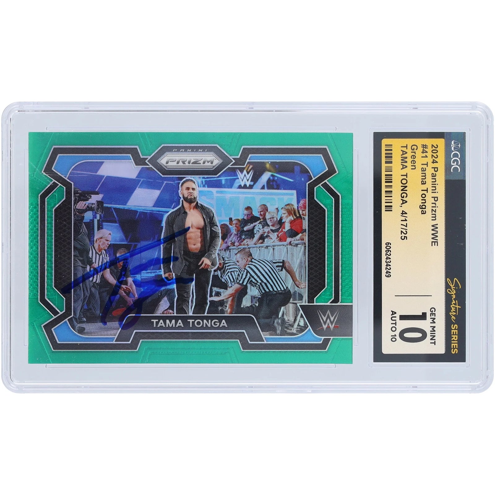 Tama Tonga Signed 2024 Panini Prizm Green Prizm #41 | CGC 10