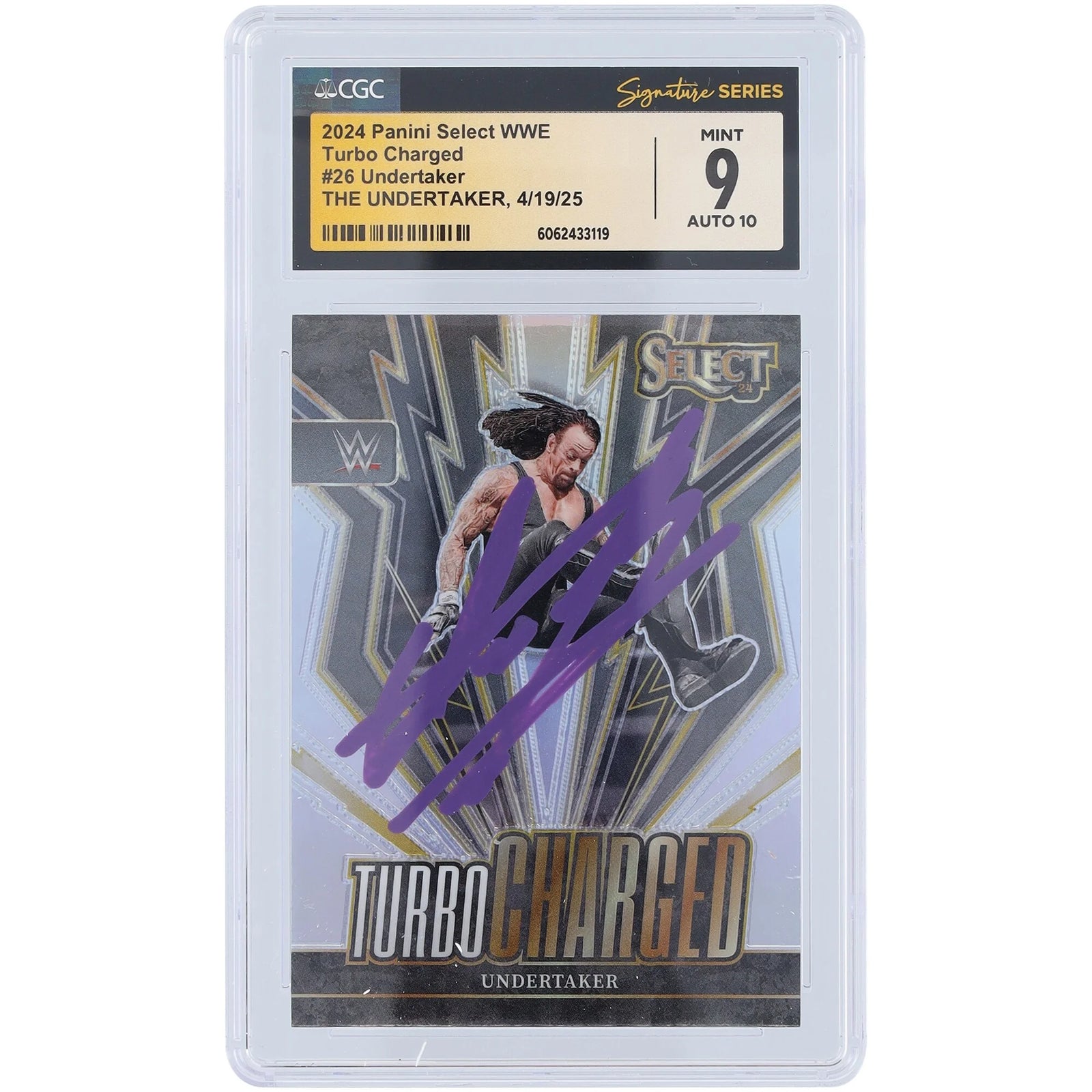 The Undertaker Signed 2024 Panini Select Turbo Charged Purple Ink #26 | CGC 9