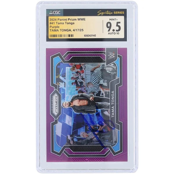 Tama Tonga Signed 2024 Panini Prizm Purple #41 | Graded 9.5