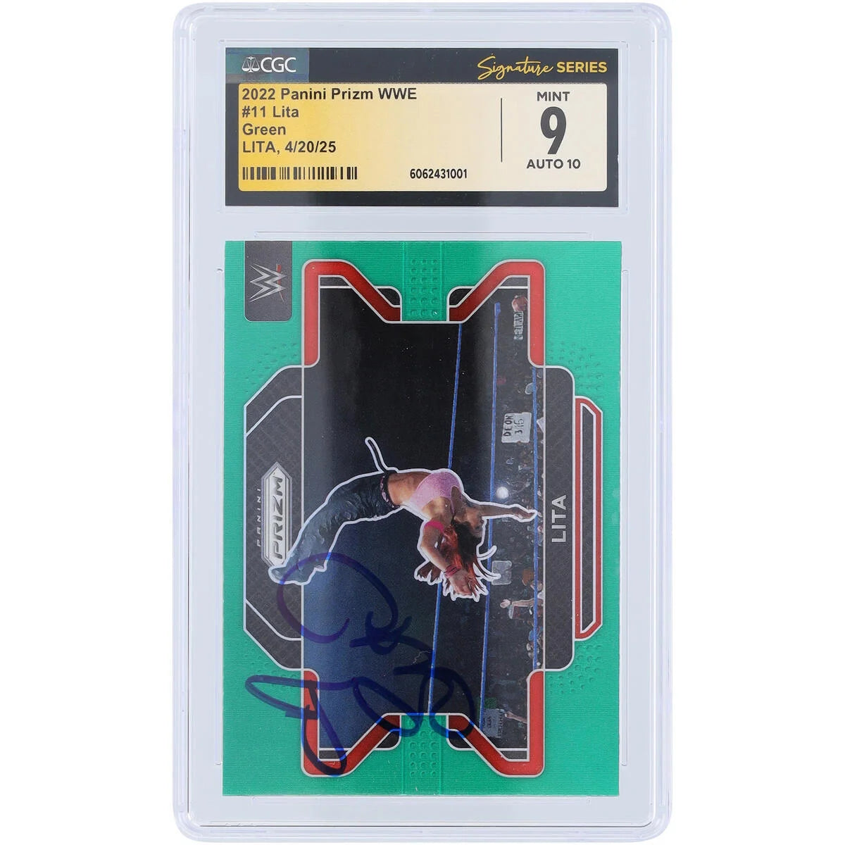 Lita Signed 2022 Panini Prizm Green Prizm #11 | CGC 9