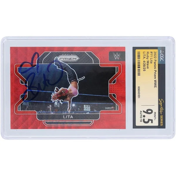 Lita Signed 2022 Panini Prizm Ruby Wave #11 | CGC 9.5