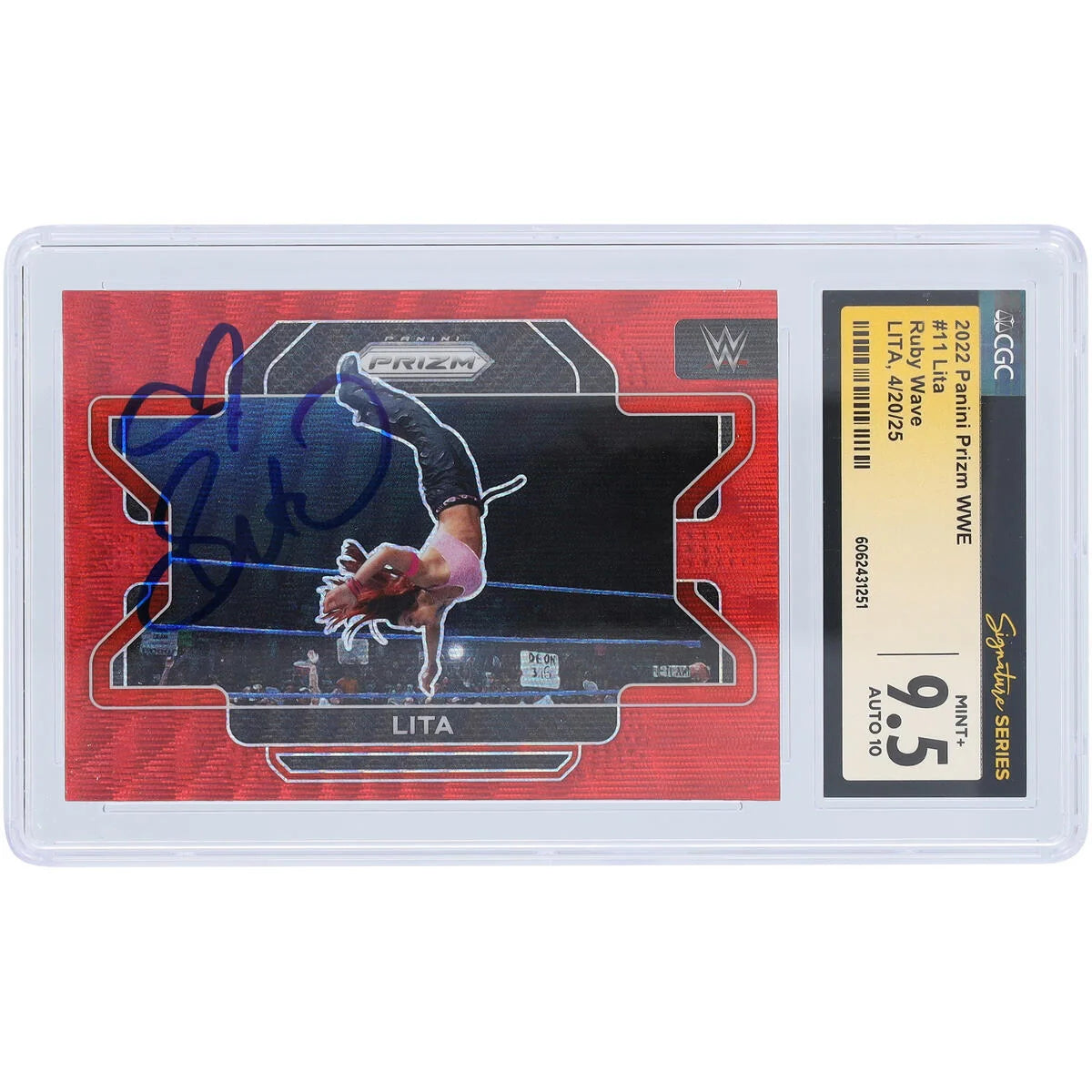 Lita Signed 2022 Panini Prizm Ruby Wave #11 | CGC 9.5