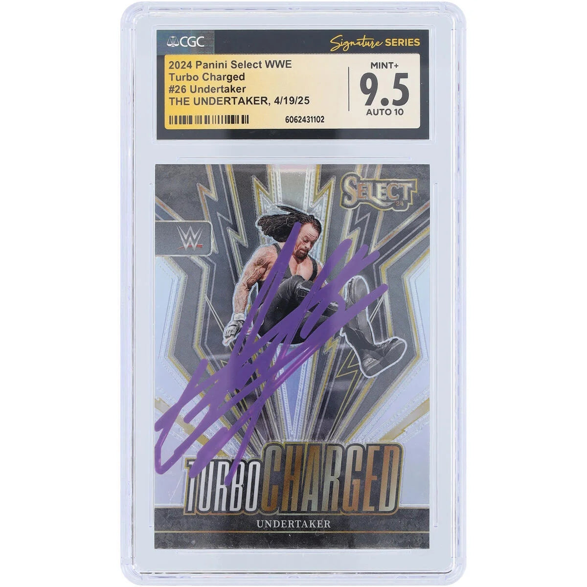 The Undertaker Signed 2024 Panini Select Turbo Charged Purple Ink #26 | CGC 9.5