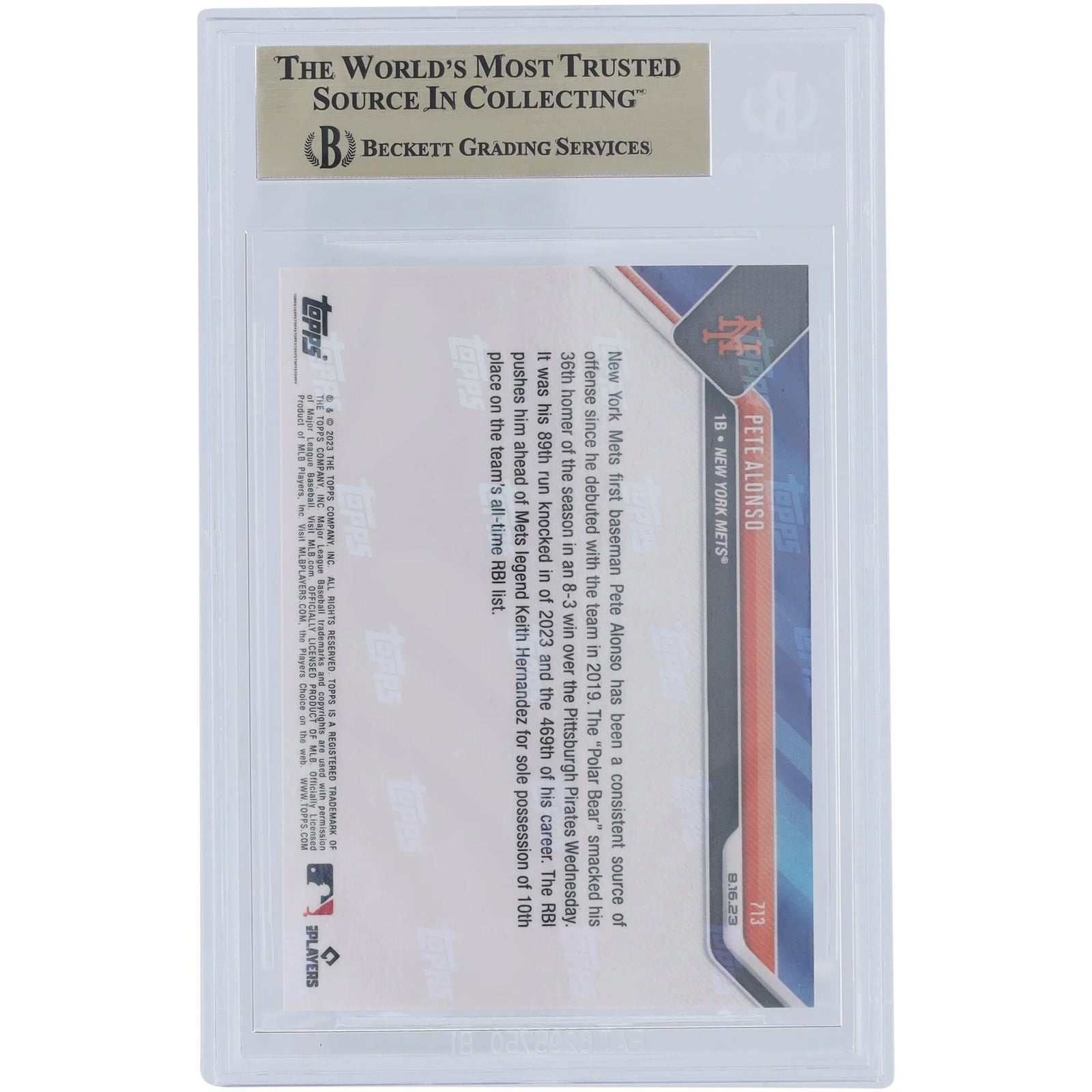Pete Alonso 2023 Topps Now 10th All-Time Mets RBI #713 | BGS 10