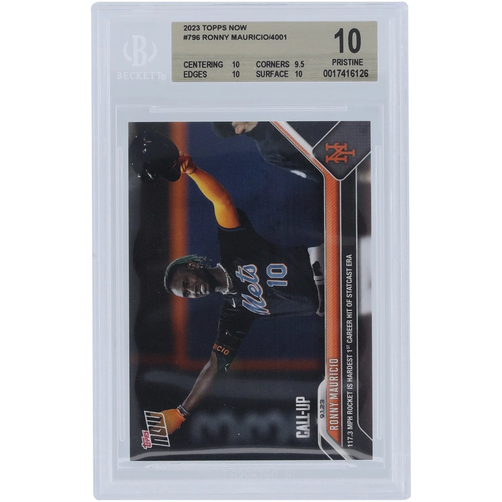 Ronny Mauricio Signed 2023 Topps Now Call-Up Hit #796 | BGS 10
