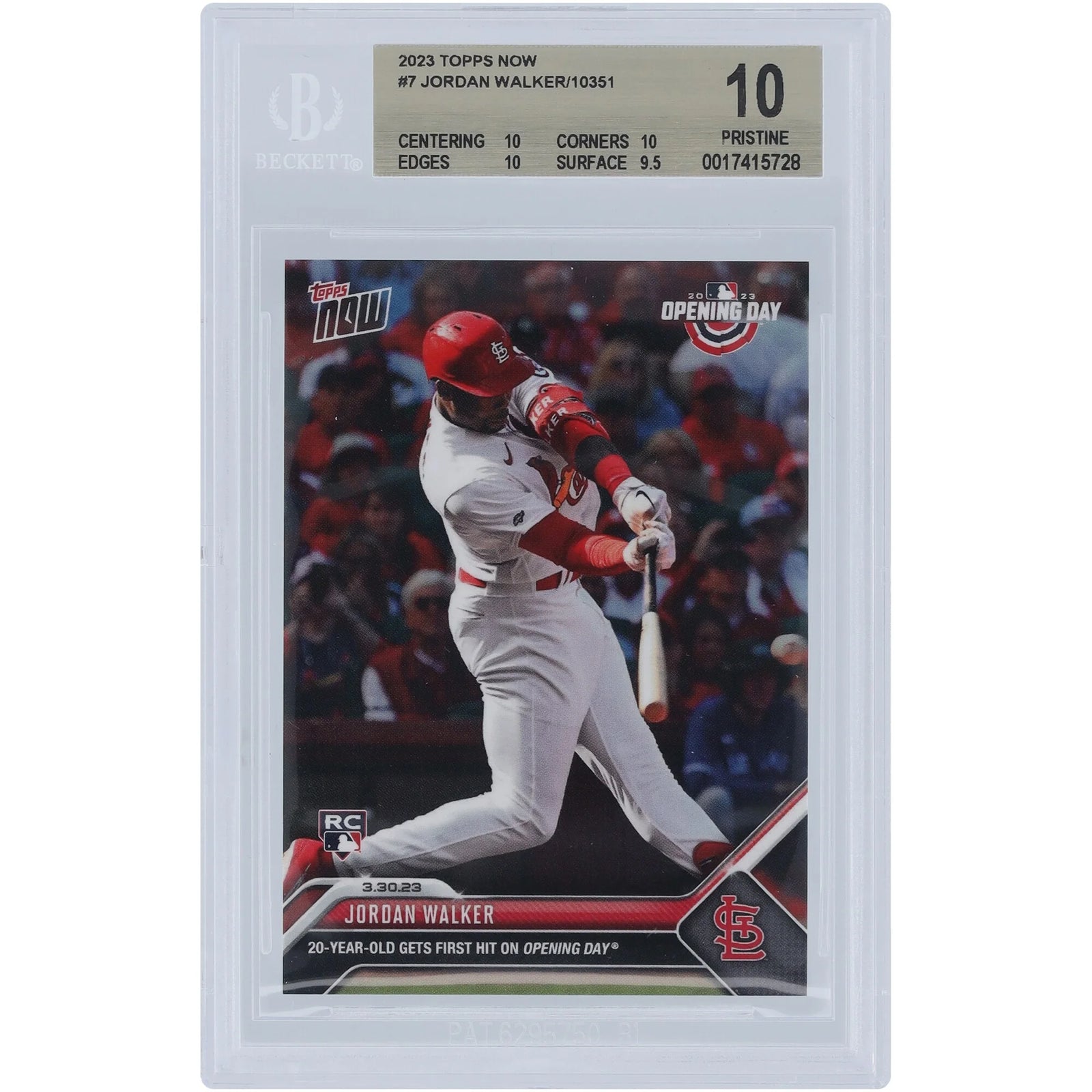 Jordan Walker 2023 Topps Now Opening Day Hit #7 Rookie Card | BGS 10