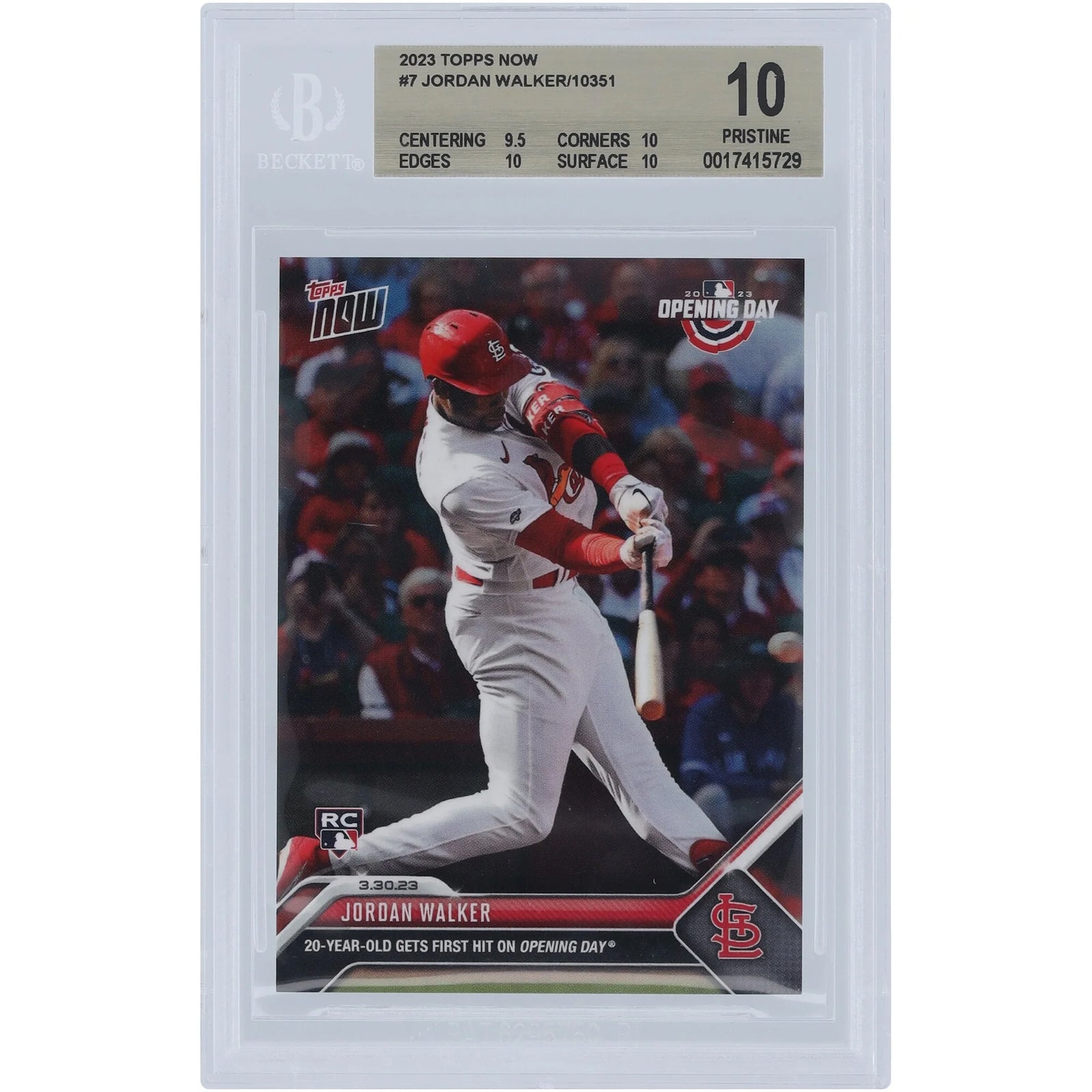 Jordan Walker 2023 Topps Now Opening Day Hit #7 Rookie Card | BGS 10