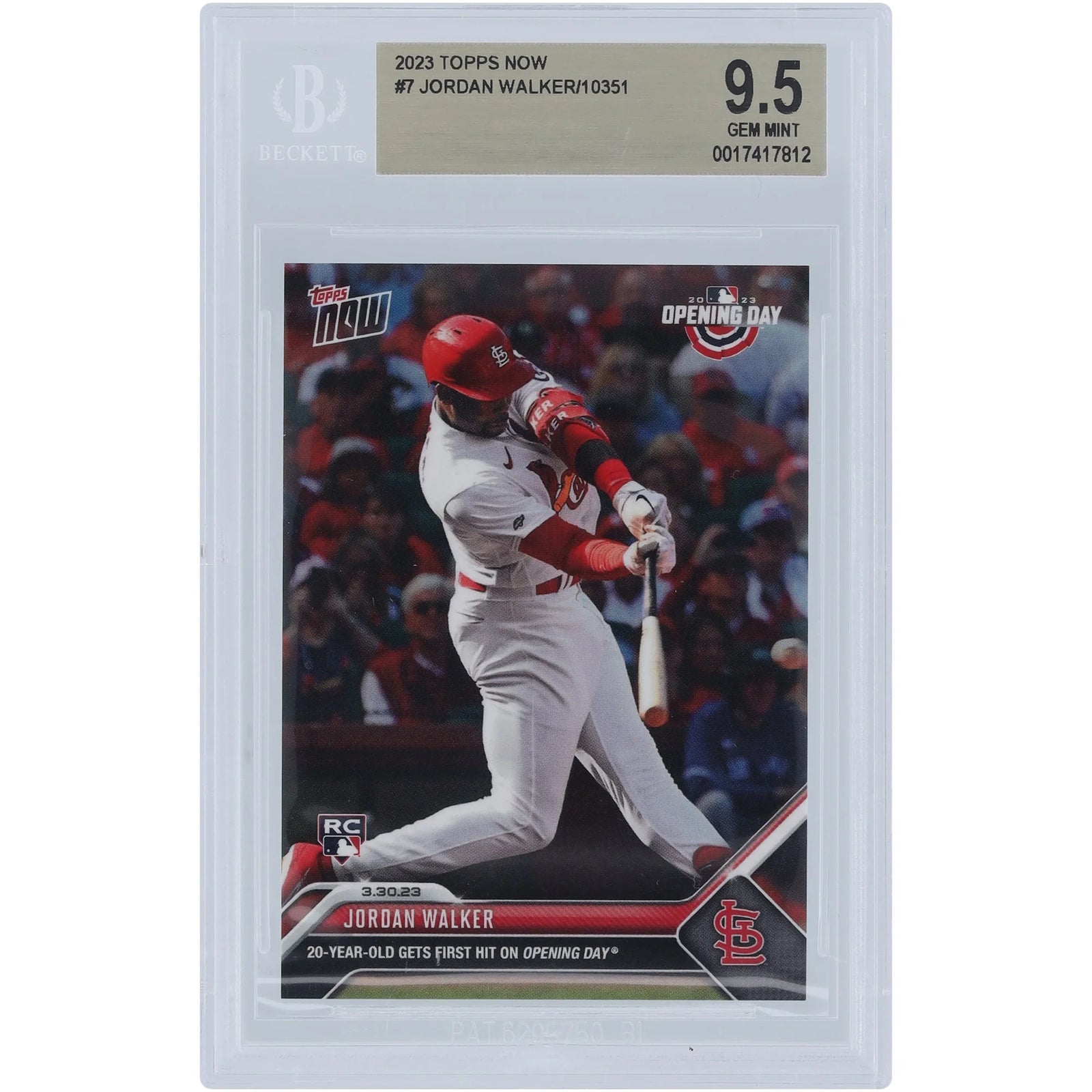 Jordan Walker 2023 Topps Now Opening Day Hit #7 Rookie Card | BGS 9.5