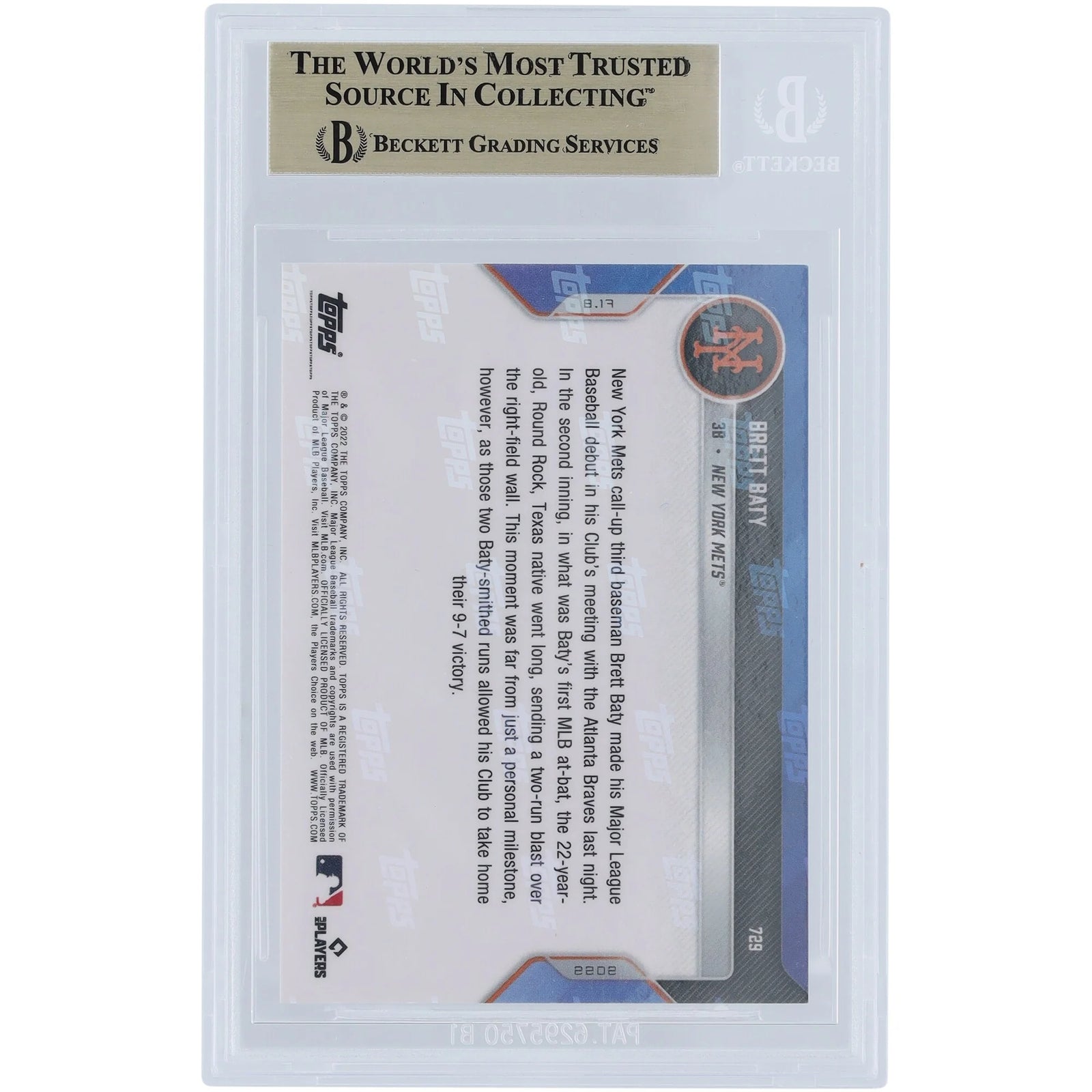 Brett Baty 2022 Topps Now #729 Rookie Card | BGS 9.5