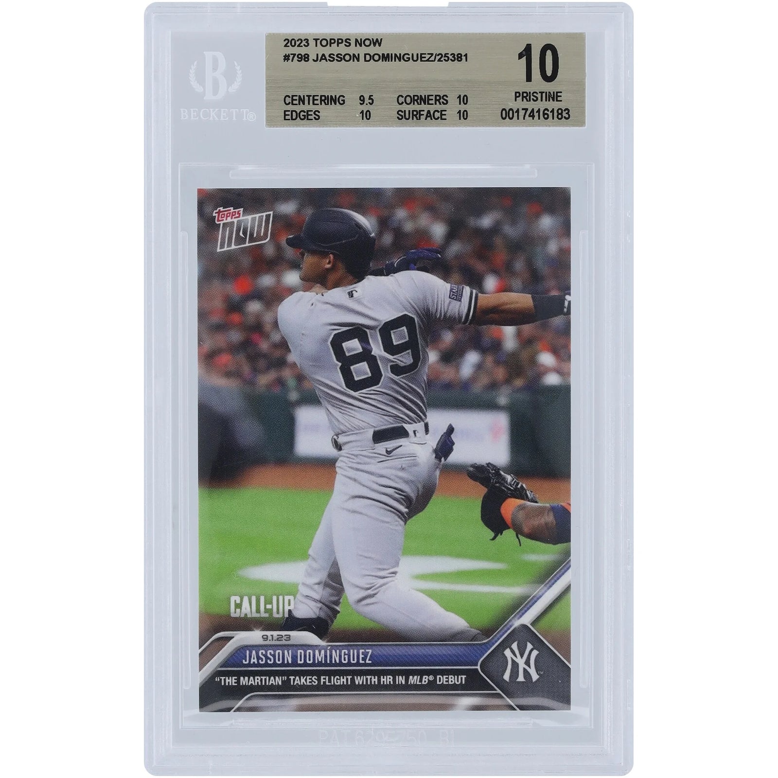 Jasson Dominguez 2023 Topps Now HR MLB Debut #798 Rookie Card | BGS 10
