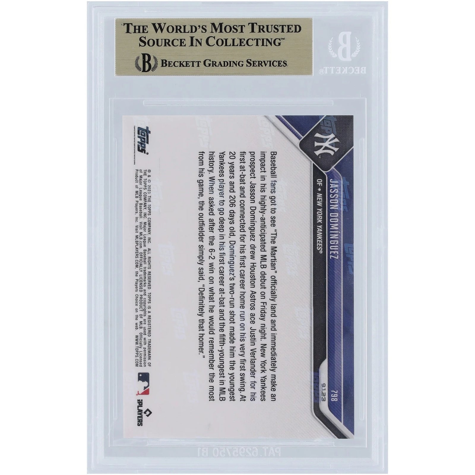 Jasson Dominguez 2023 Topps Now HR MLB Debut #798 | BGS 9.5 Rookie Card