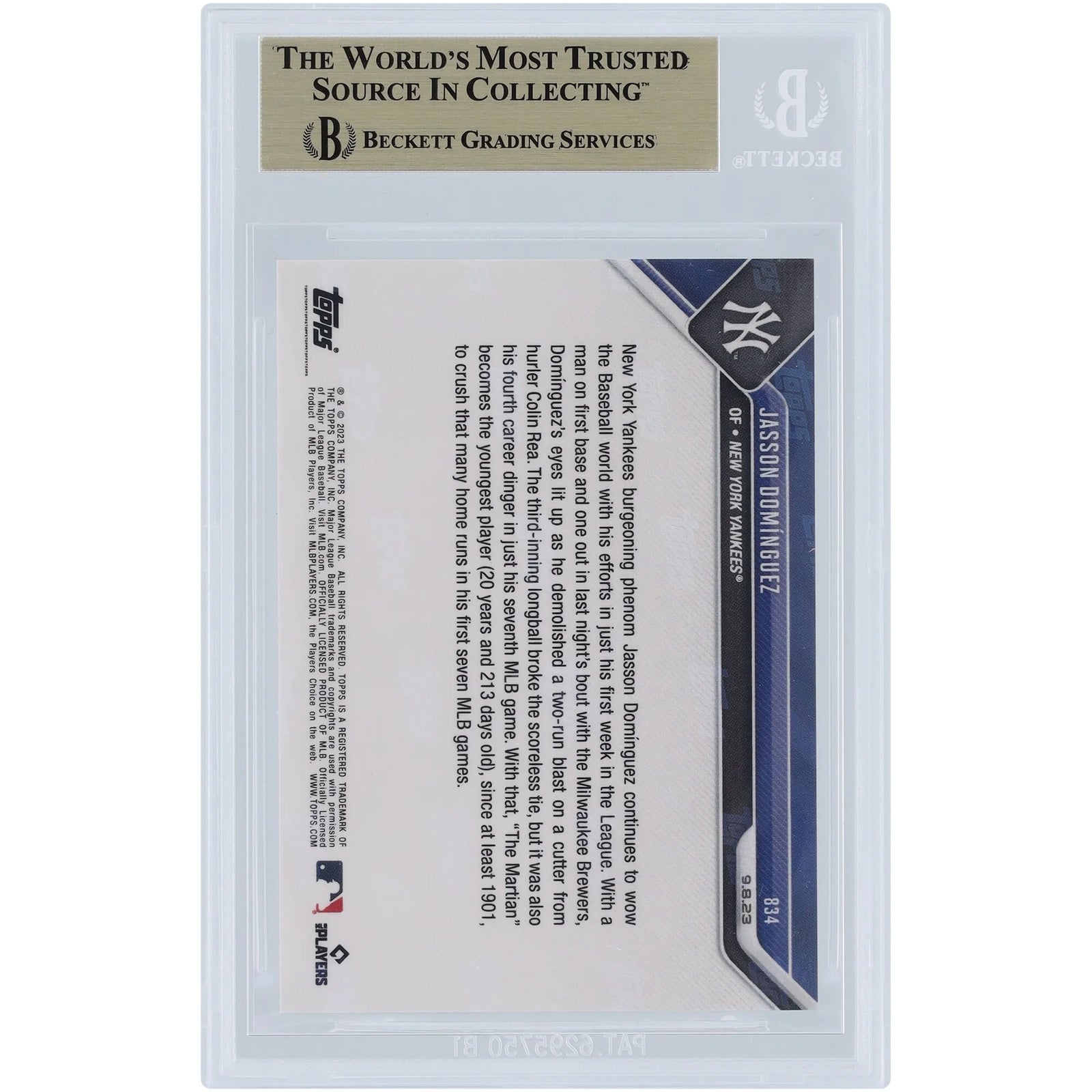 1901 Jasson Dominguez 2023 Topps Now #834 Rookie Card | BGS 10