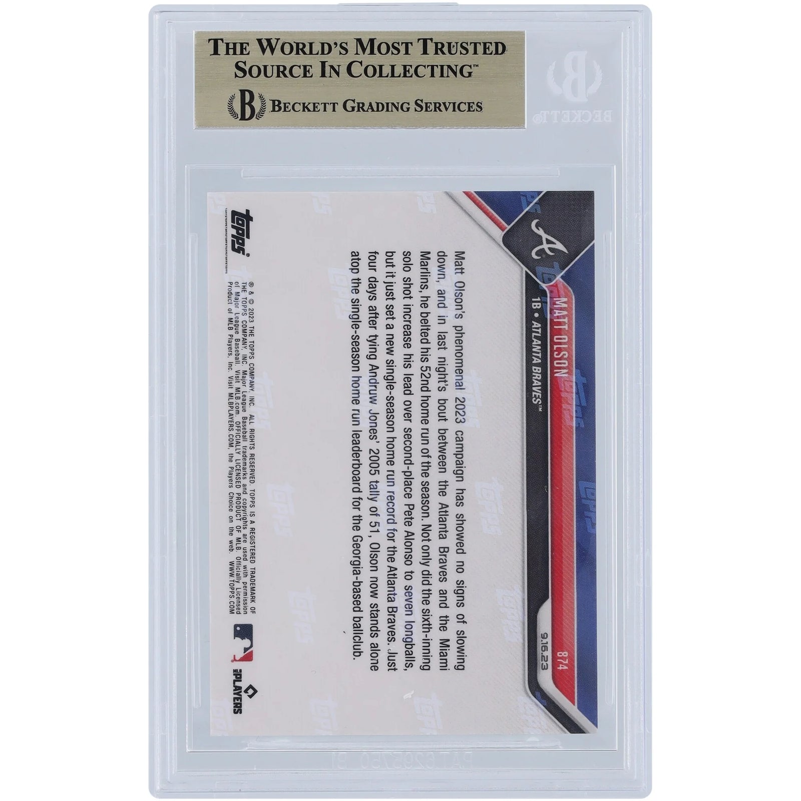 Matt Olson 2023 Topps Now #874 Card | BGS 9.5 Graded