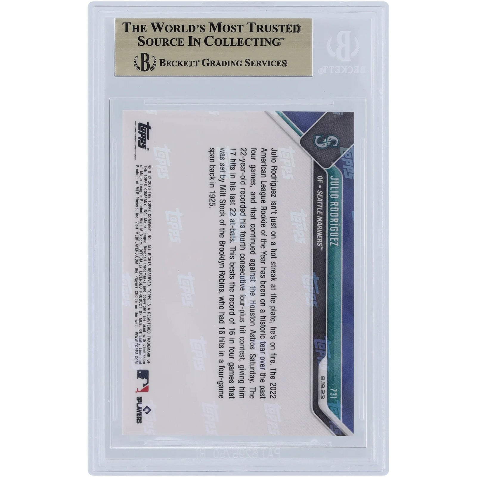 Julio Rodriguez 2023 Topps Now # 1900 731 731 Card | BGS 10 Graded