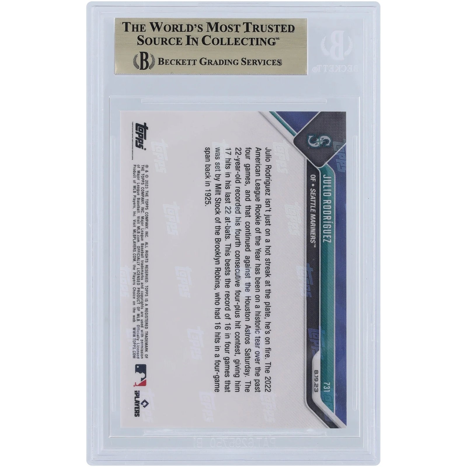 Julio Rodriguez 2023 Topps Now # 1900 731 731 Card | BGS 10 Graded